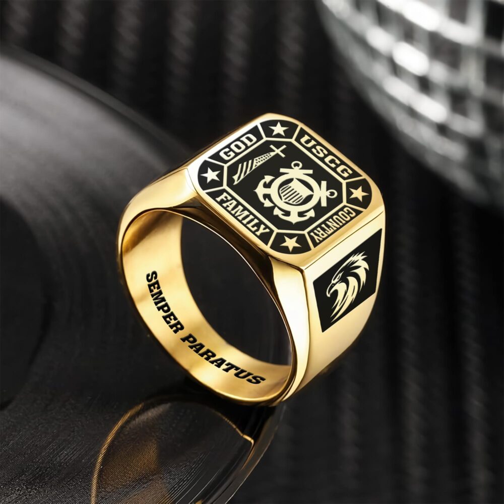US Coast Guard, Freedom Isn't Free - Engraved Men's Ring - Image 2