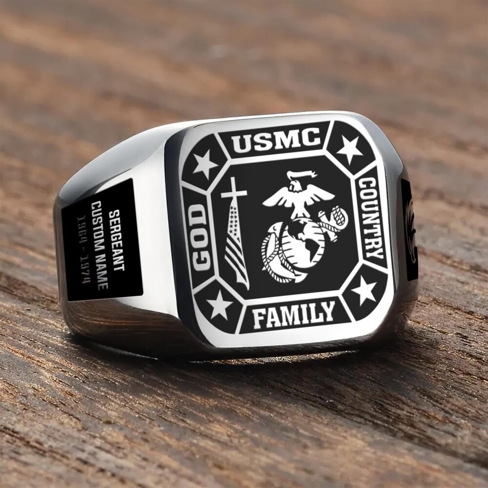 US Marine Corps, E 7 Marines Gunnery Sergeant - Engraved Men's Ring - Image 3