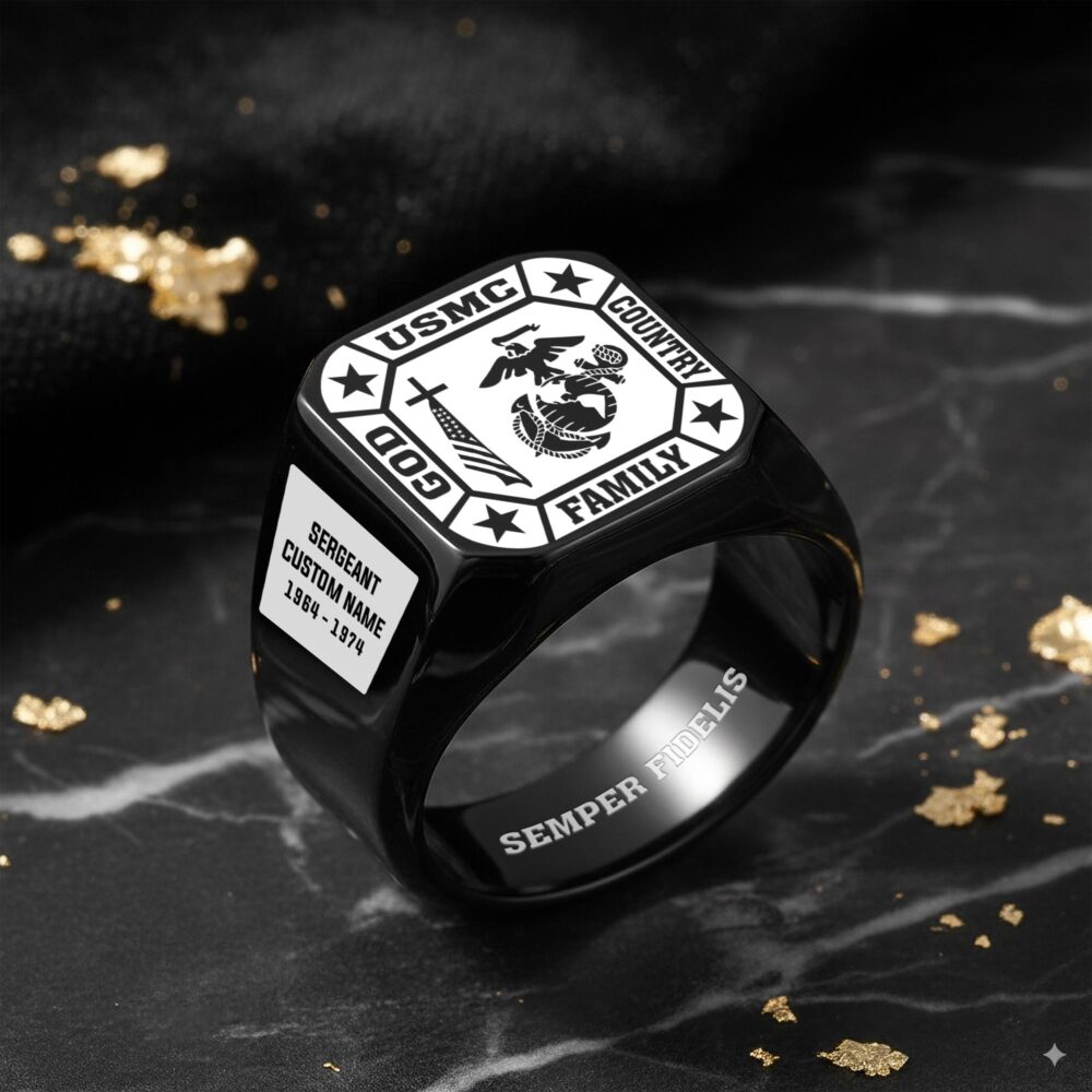 US Marine Corps, E 7 Marines Gunnery Sergeant - Engraved Men's Ring - Image 8