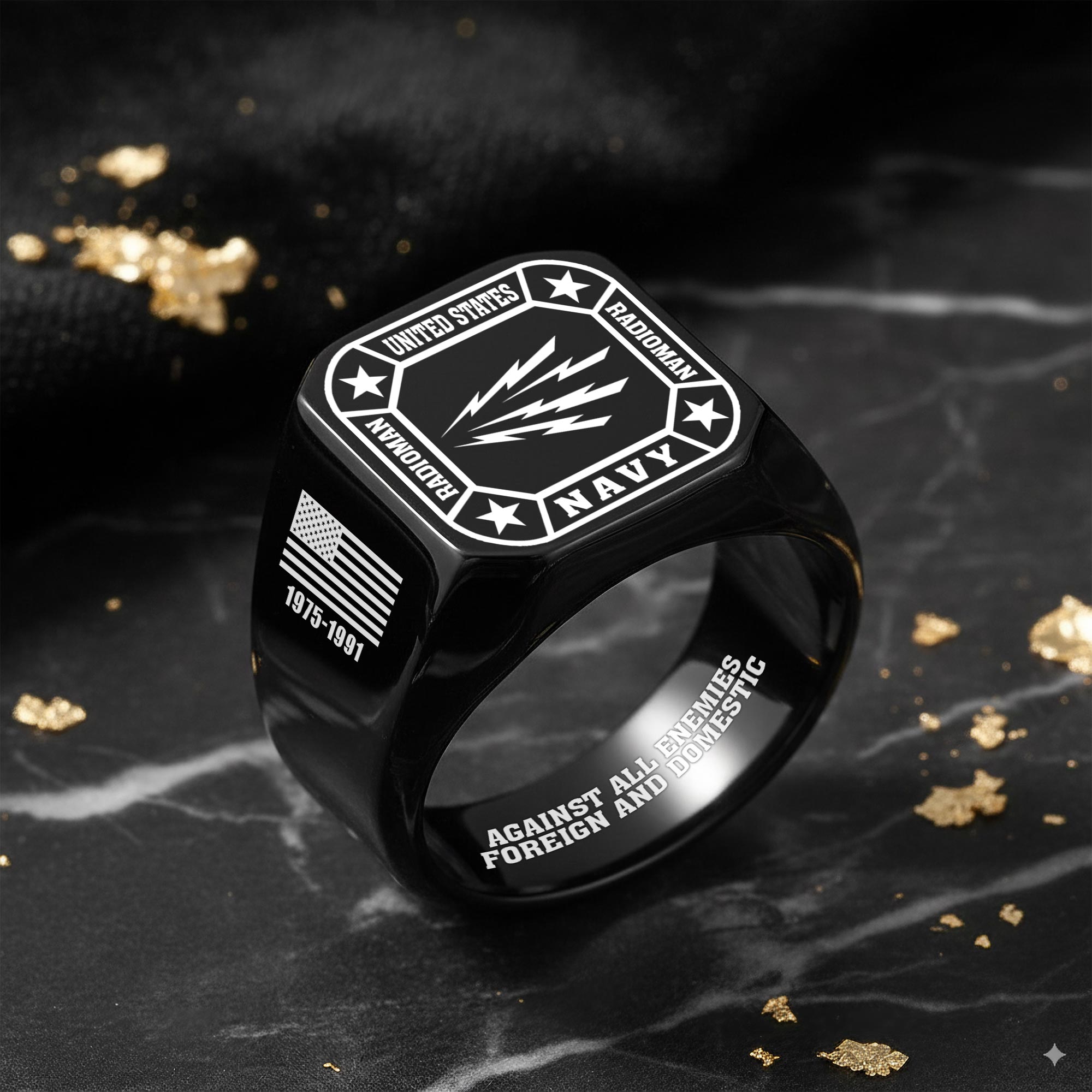 Navy Rating, E 6 Red - Engraved Men's Ring - Image 8