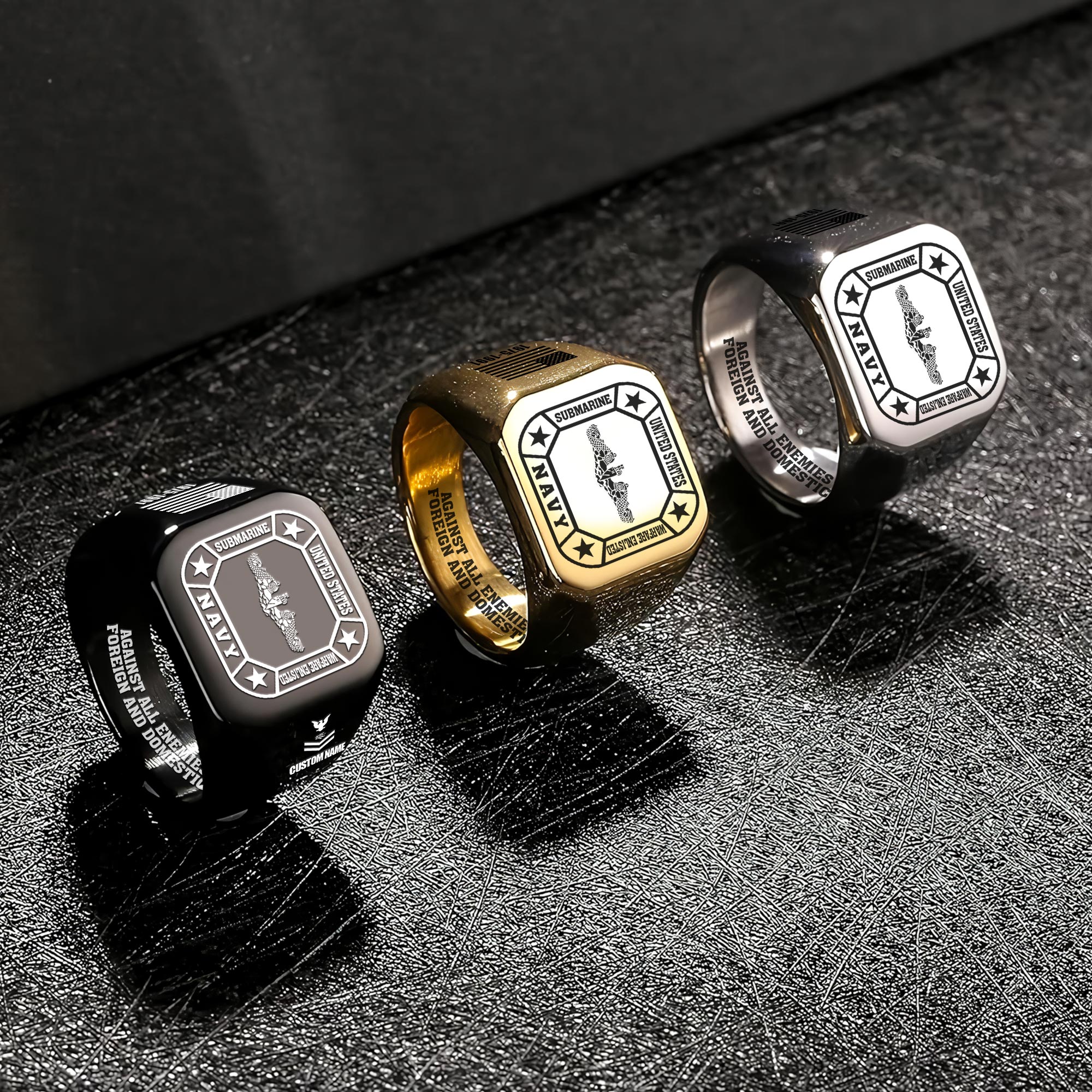 Navy Badge, Freedom Isn't Free - Engraved Men's Ring - Image 7