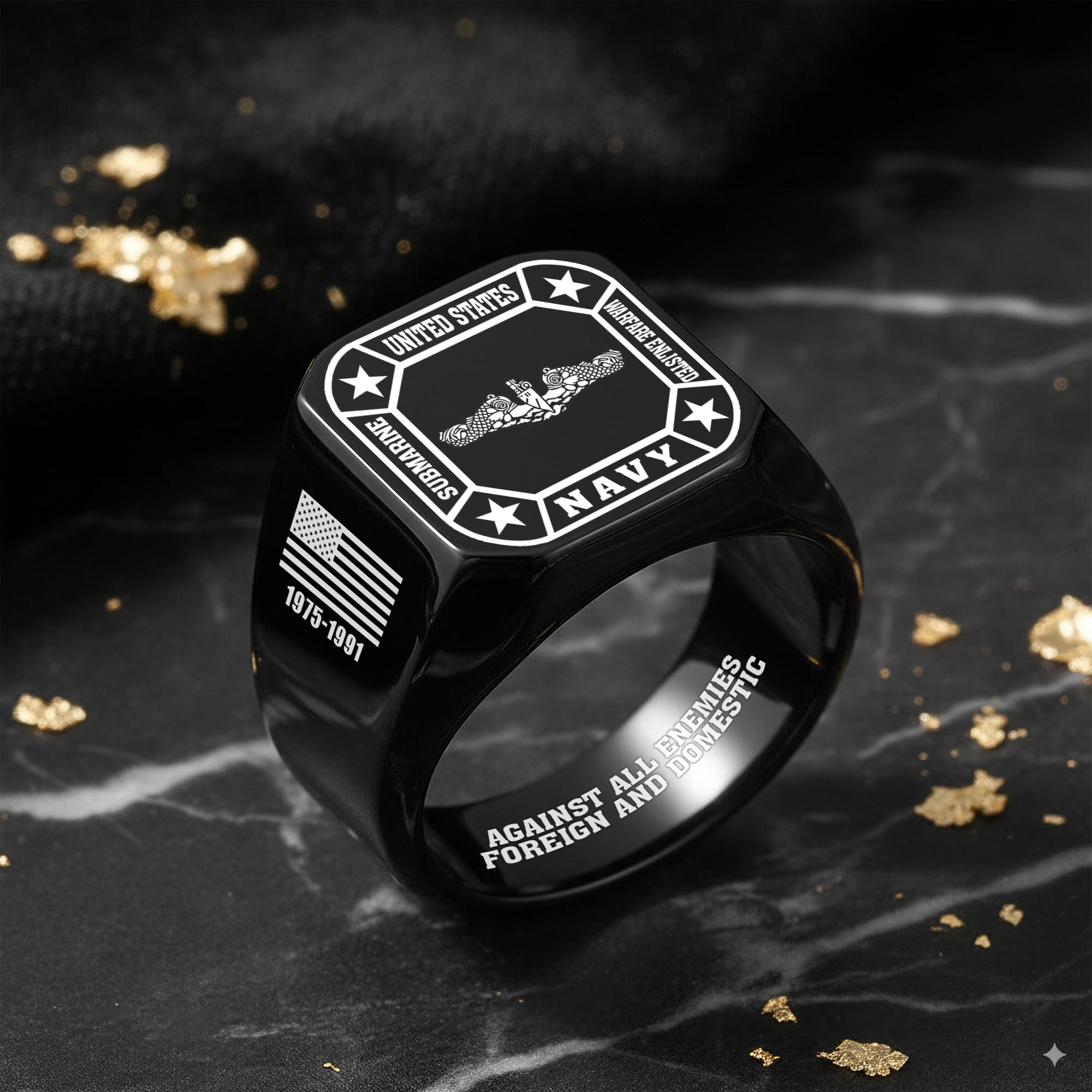 Navy Badge, Freedom Isn't Free - Engraved Men's Ring - Image 8