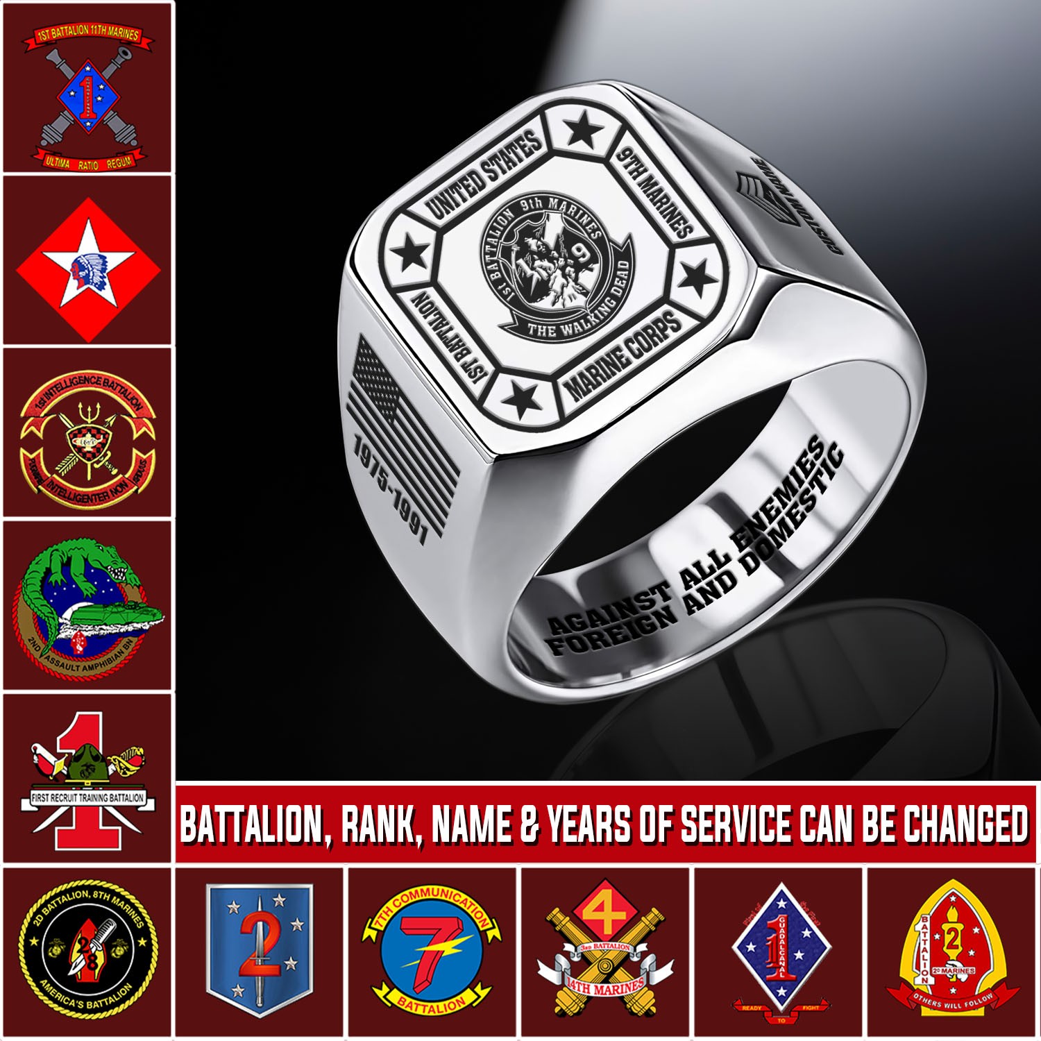 Marine Battalion, I Walked The Walk - Engraved Men's Ring