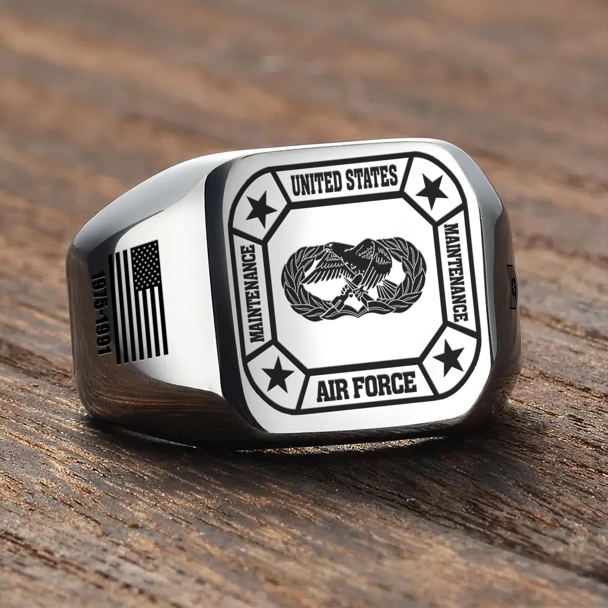 Air Force Badge, American By Birth, Veteran By Choice - Engraved Men's Ring - Image 3