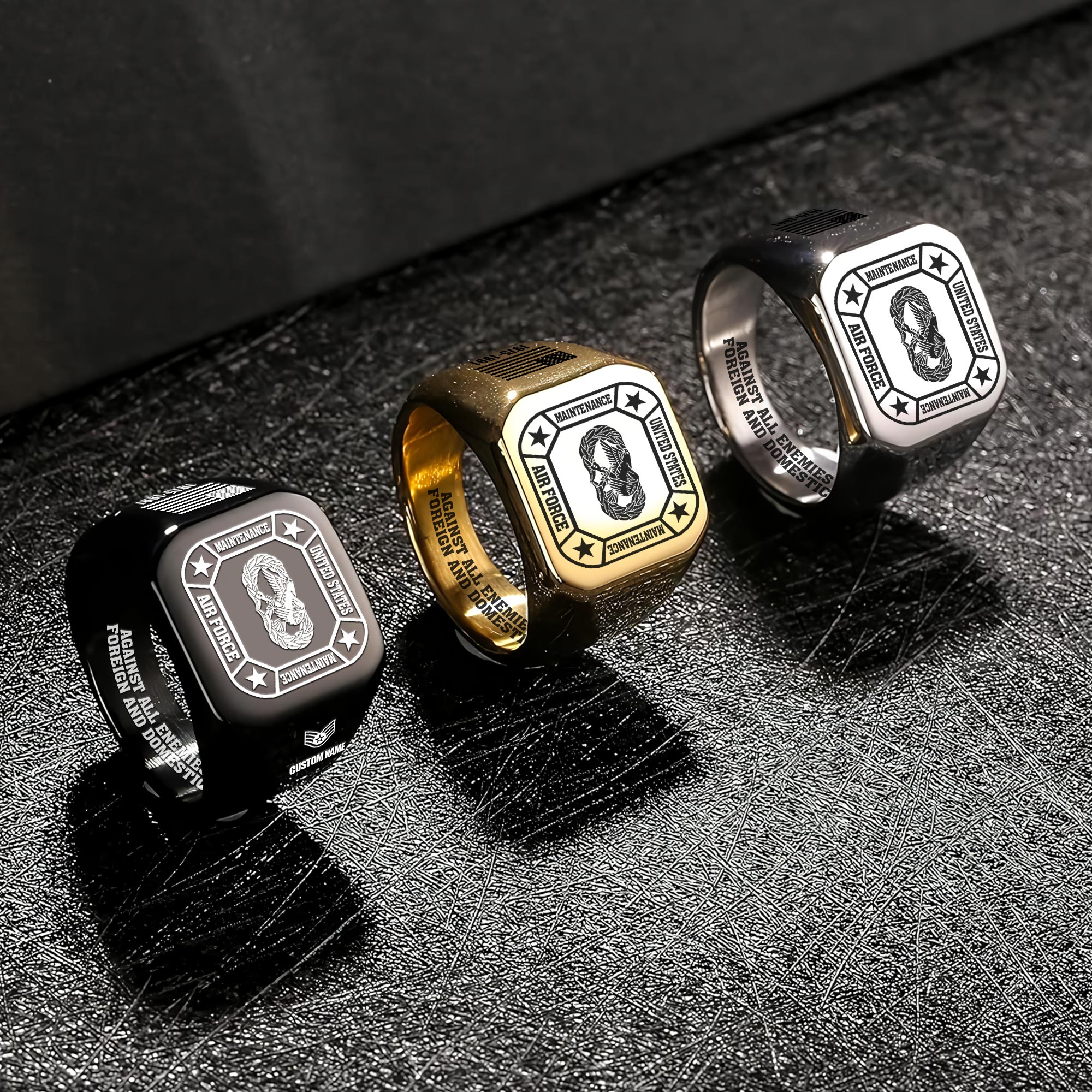 Air Force Badge, American By Birth, Veteran By Choice - Engraved Men's Ring - Image 7