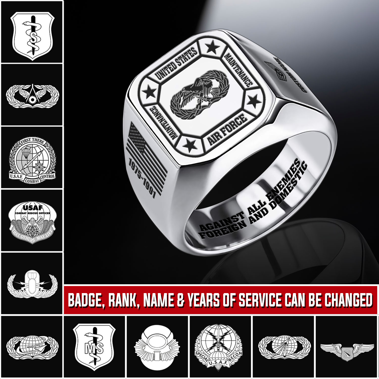 Air Force Badge, American By Birth, Veteran By Choice - Engraved Men's Ring