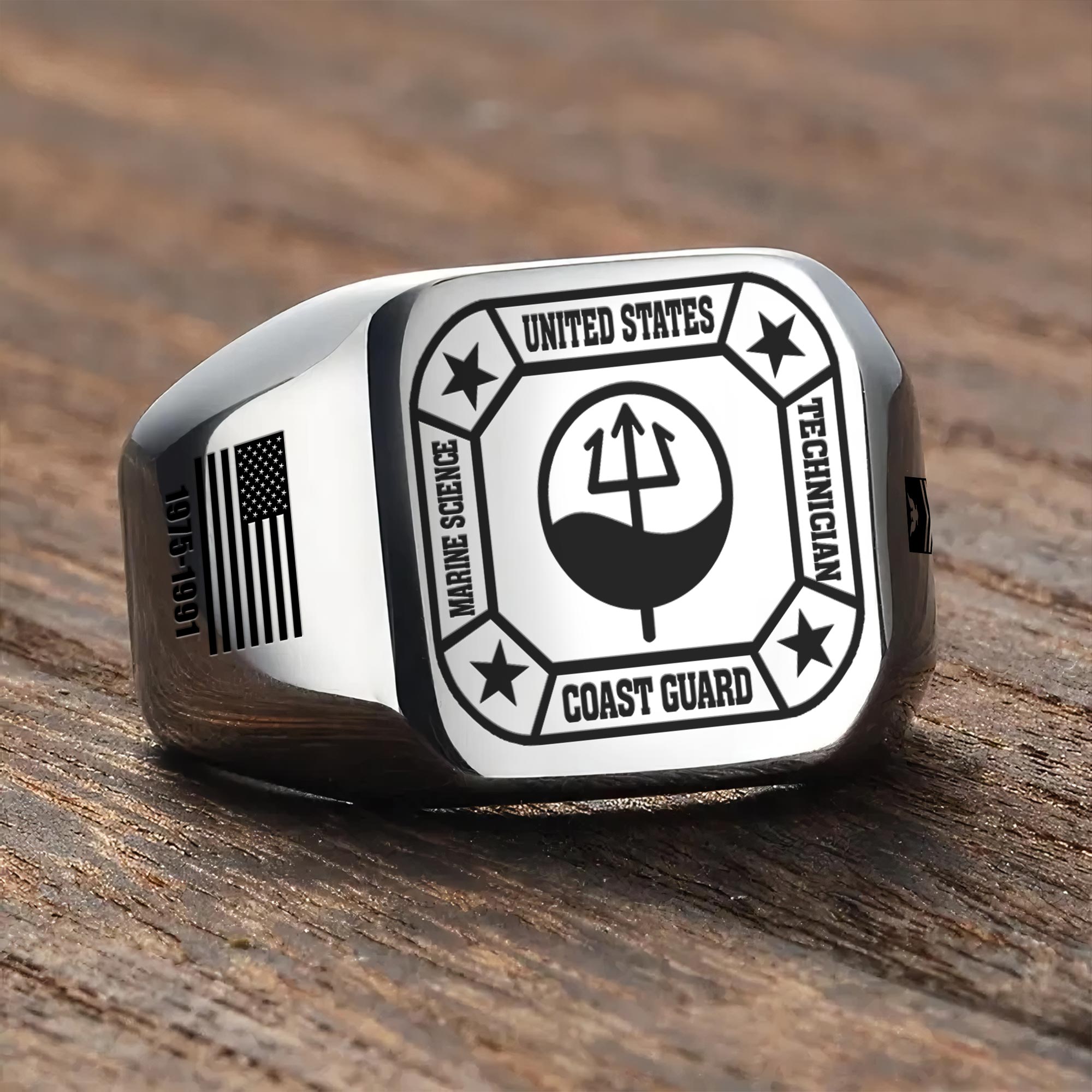 Coast Guard Rating, Remember - Honor - Respect - Engraved Men's Ring - Image 3