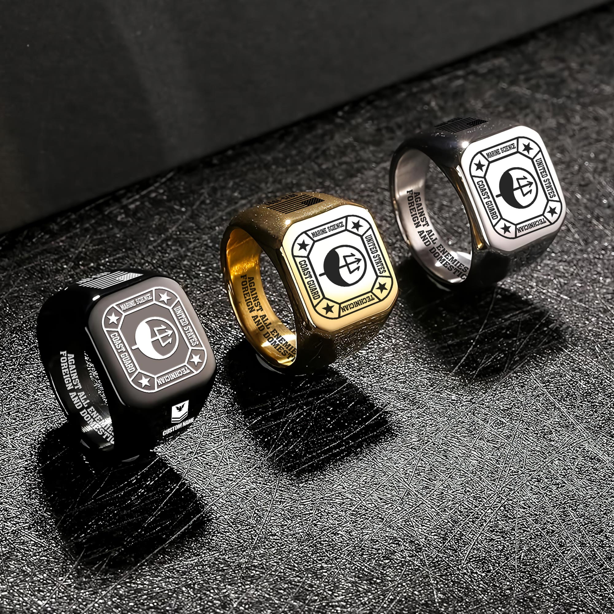 Coast Guard Rating, Remember - Honor - Respect - Engraved Men's Ring - Image 7