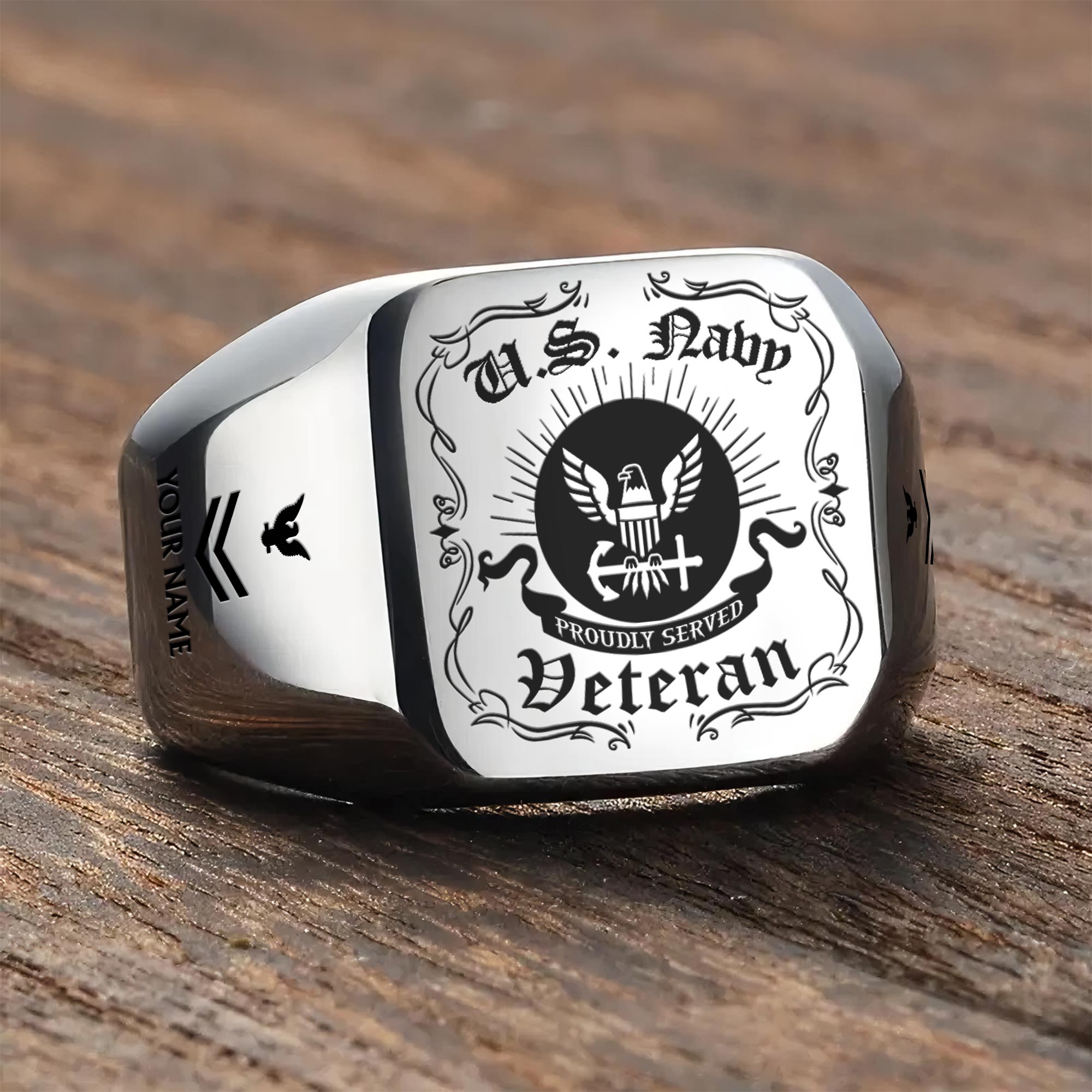 US Navy, E 5 Red - Engraved Men's Ring - Image 3