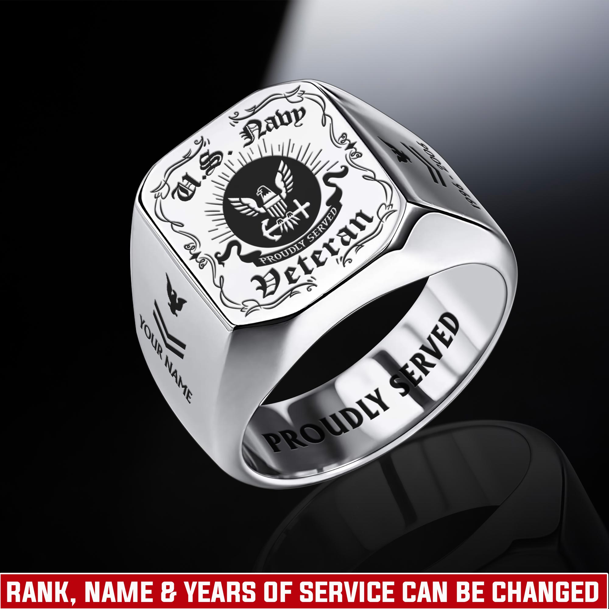 US Navy, E 5 Red - Engraved Men's Ring