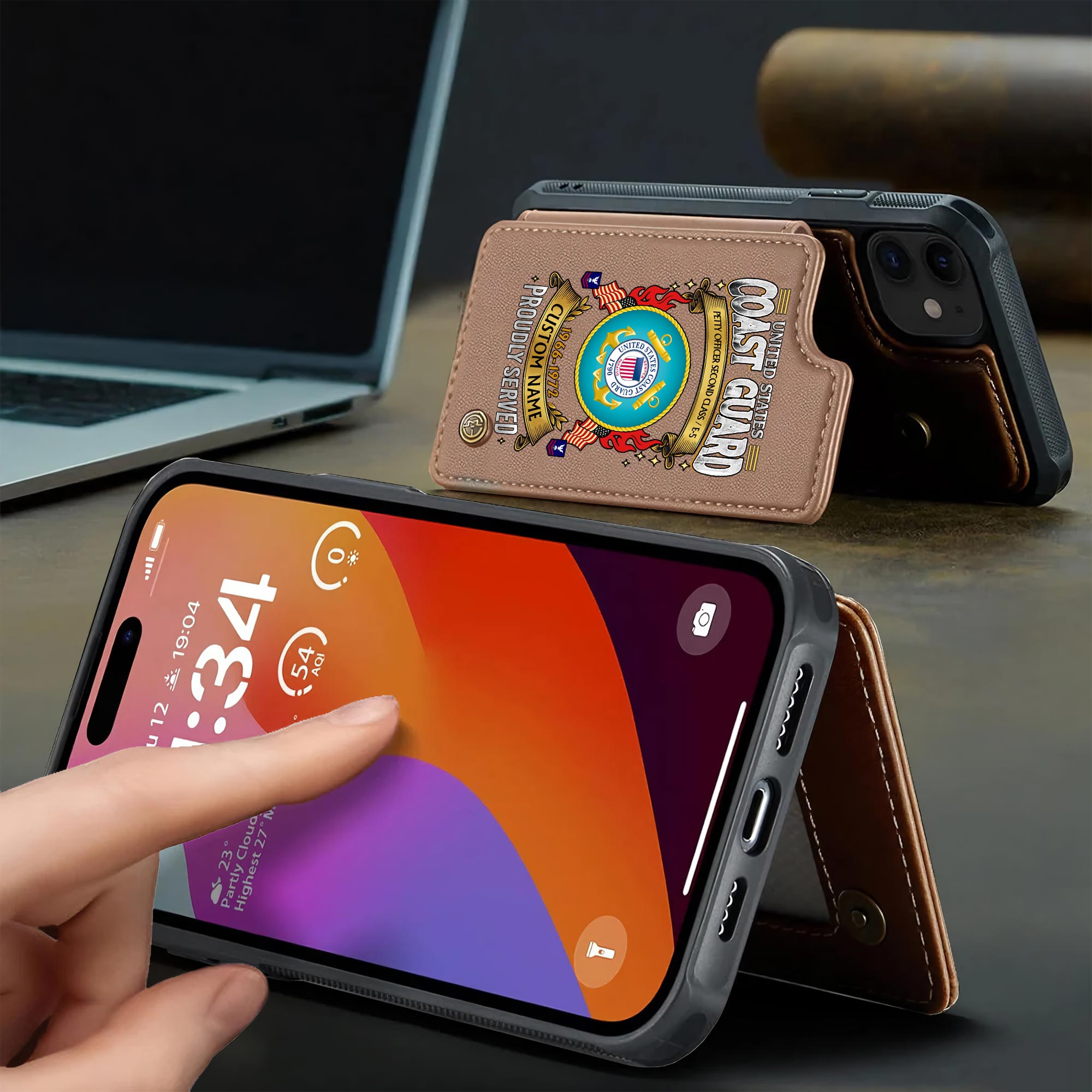 US Coast Guard, E 2 Blue - Leather Flip Phone Case - Image 3