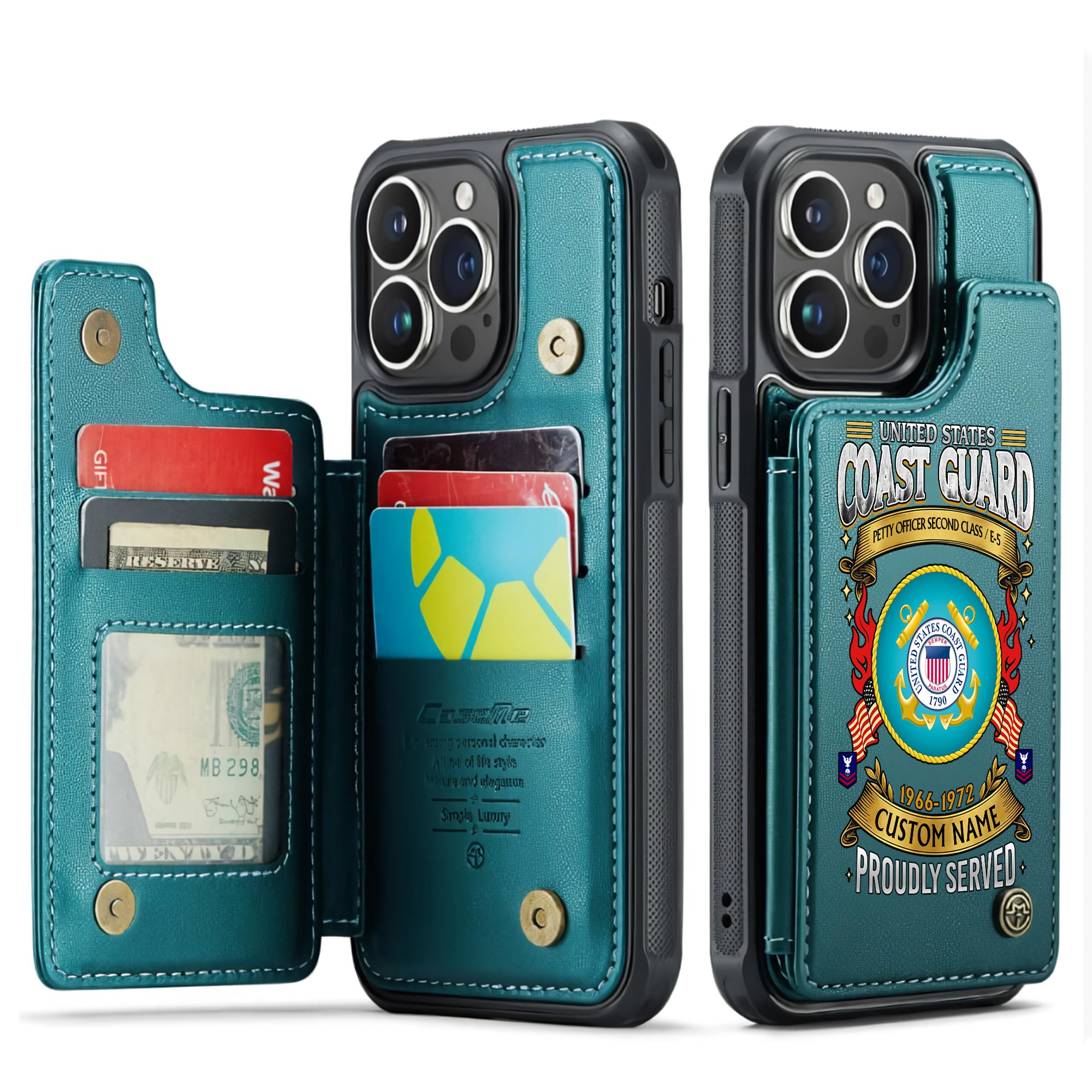 US Coast Guard, E 2 Blue - Leather Flip Phone Case - Image 5