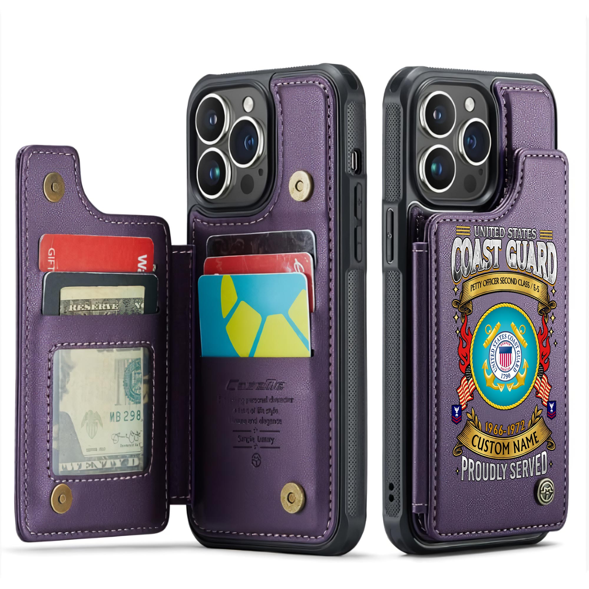 US Coast Guard, E 2 Blue - Leather Flip Phone Case - Image 6
