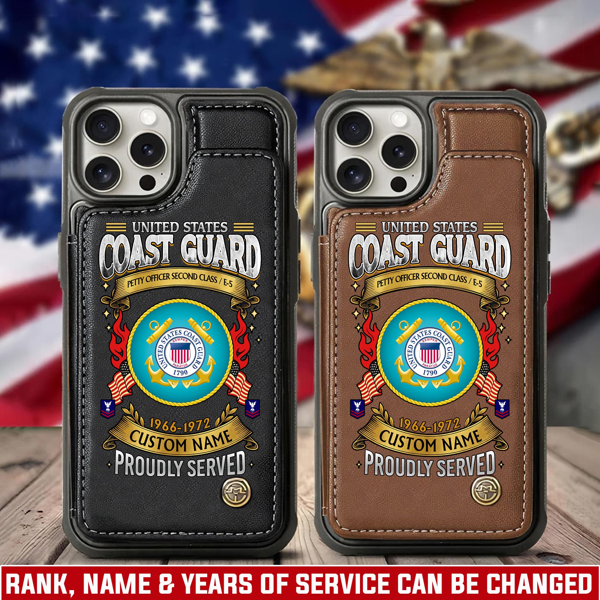 US Coast Guard, E 2 Blue - Leather Flip Phone Case