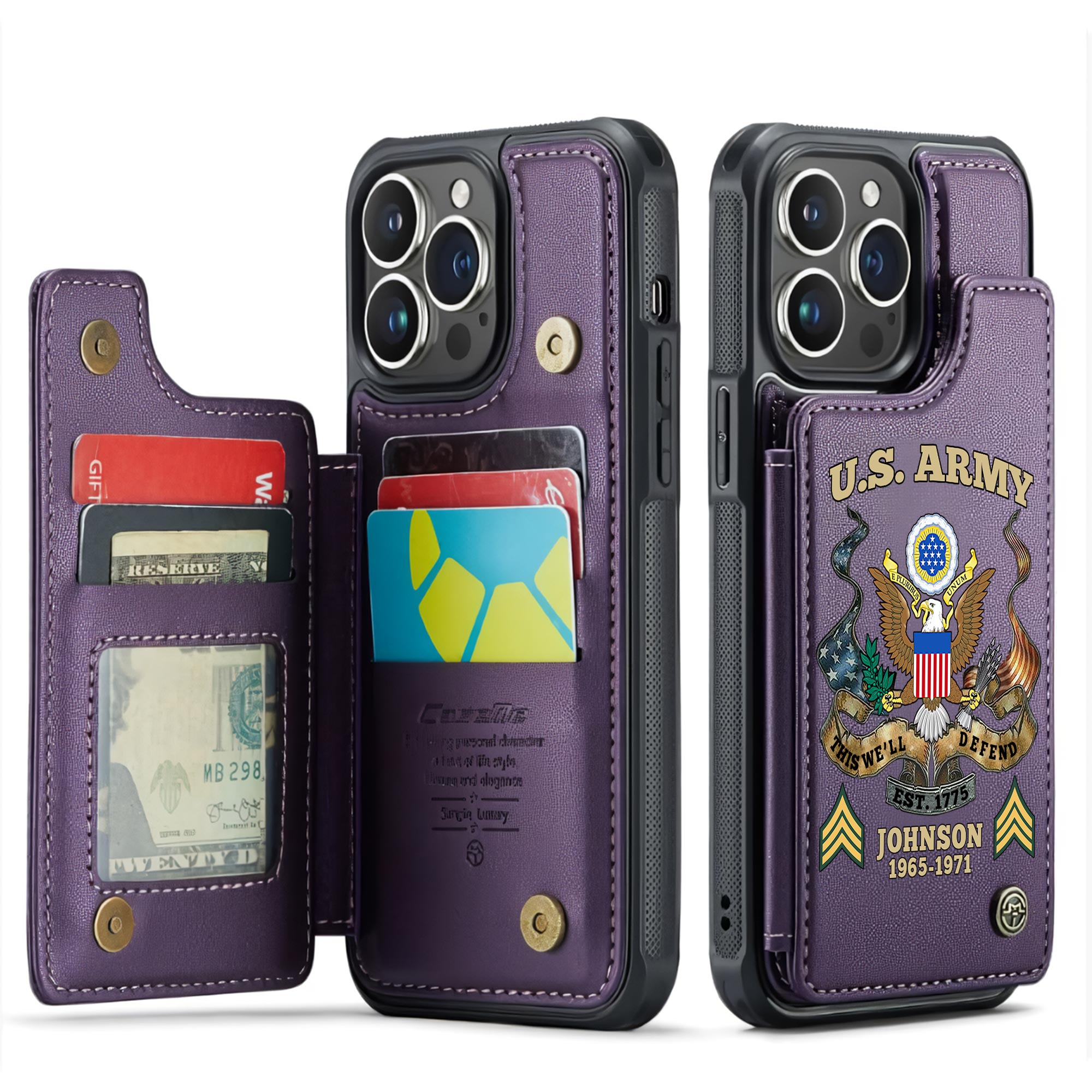 US Army, No One Fights Alone - Leather Flip Phone Case - Image 6