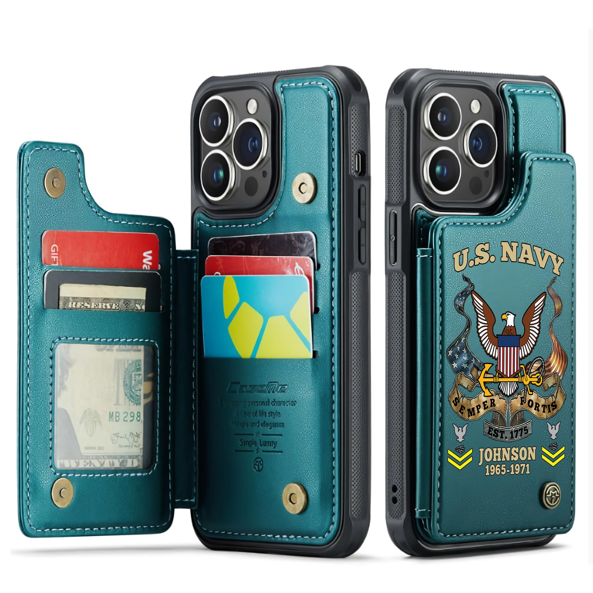 US Navy, E 3 Blue - Leather Flip Phone Case - Image 5