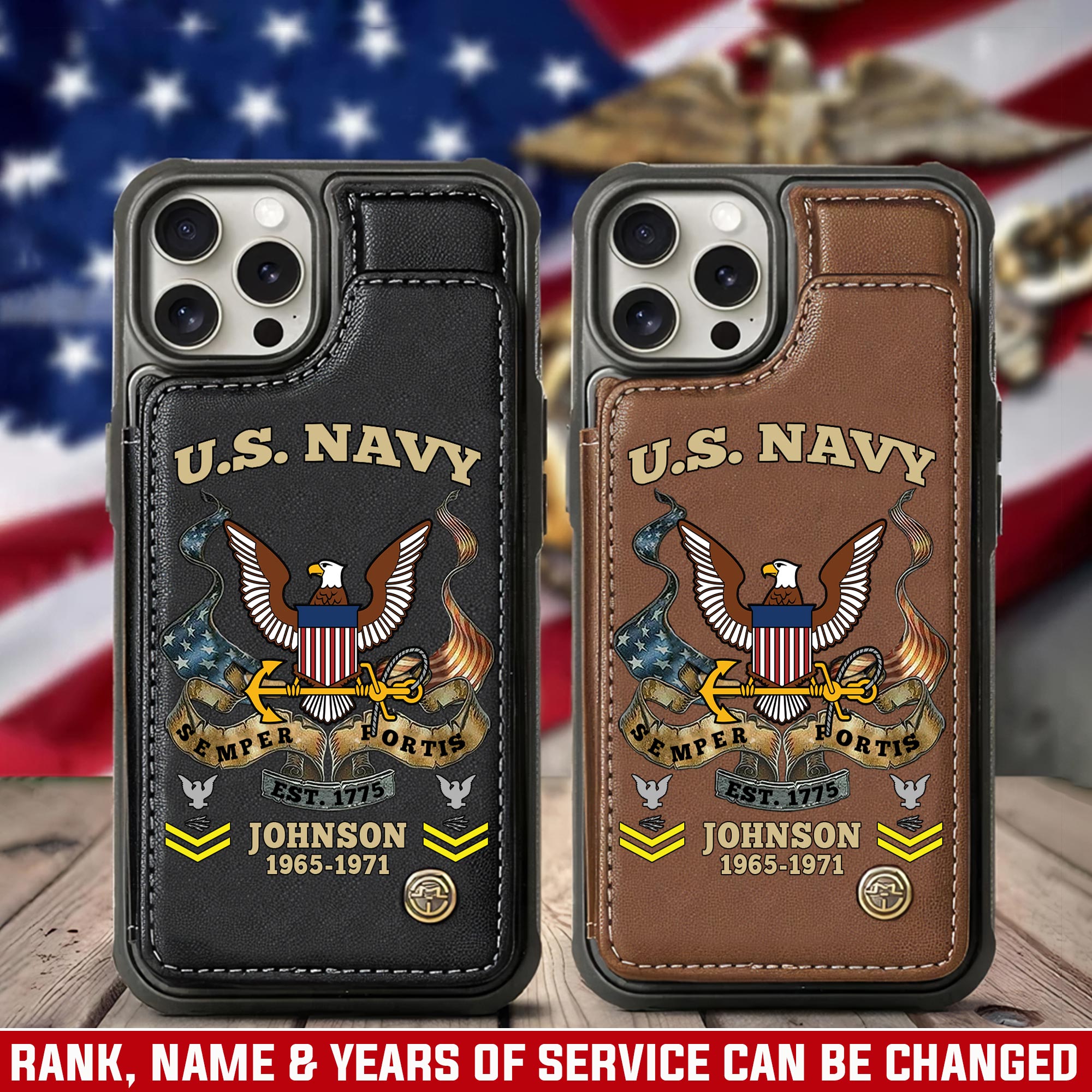 US Navy, E 3 Blue - Leather Flip Phone Case