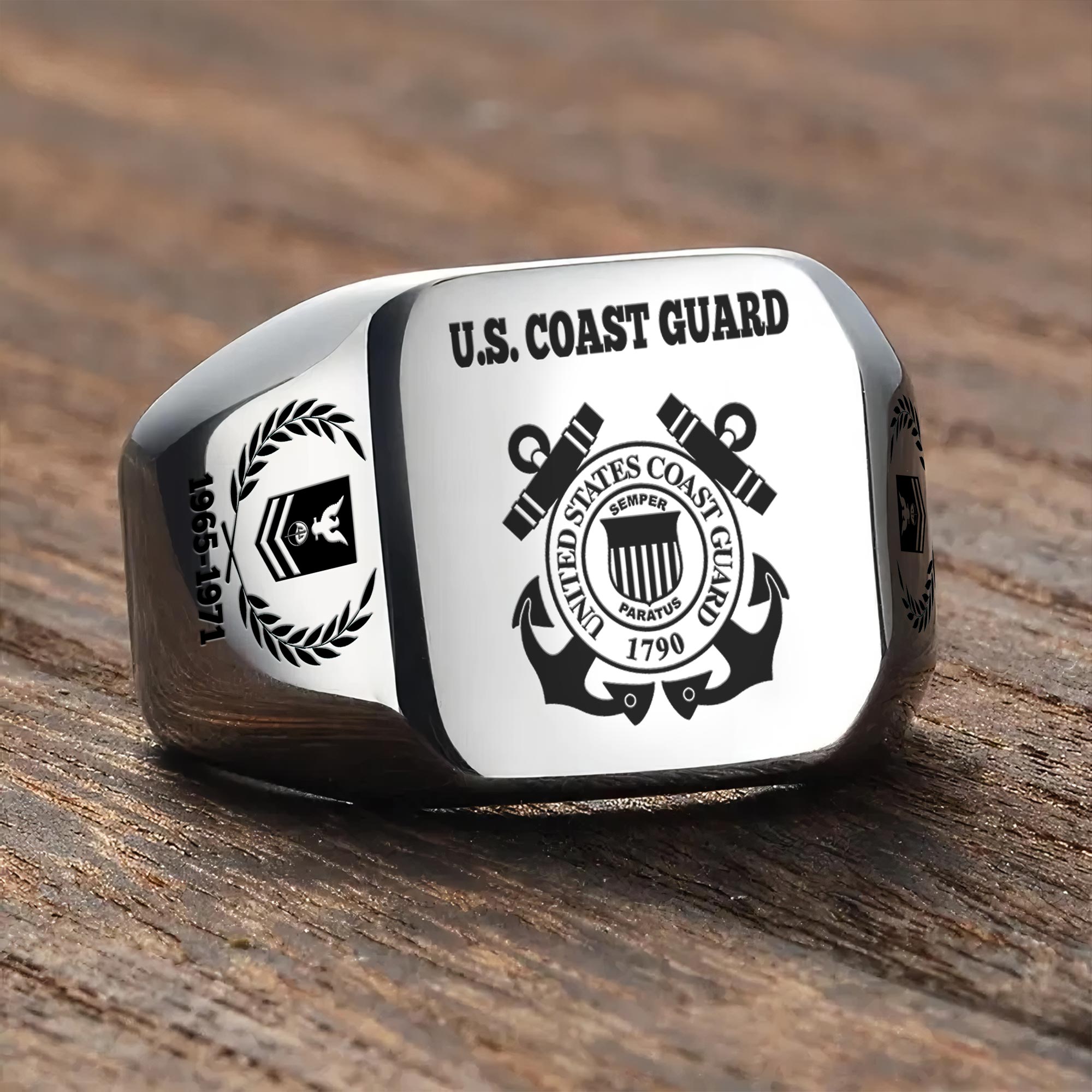 US Coast Guard, Remember - Honor - Respect - Engraved Men's Ring - Image 3