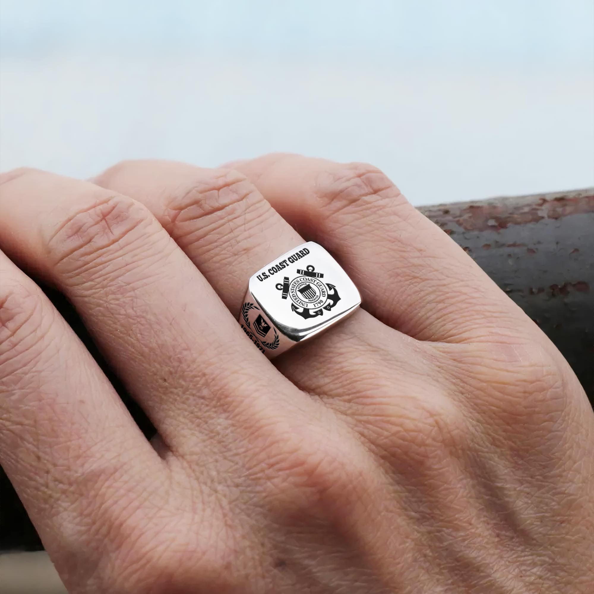 US Coast Guard, Remember - Honor - Respect - Engraved Men's Ring - Image 6