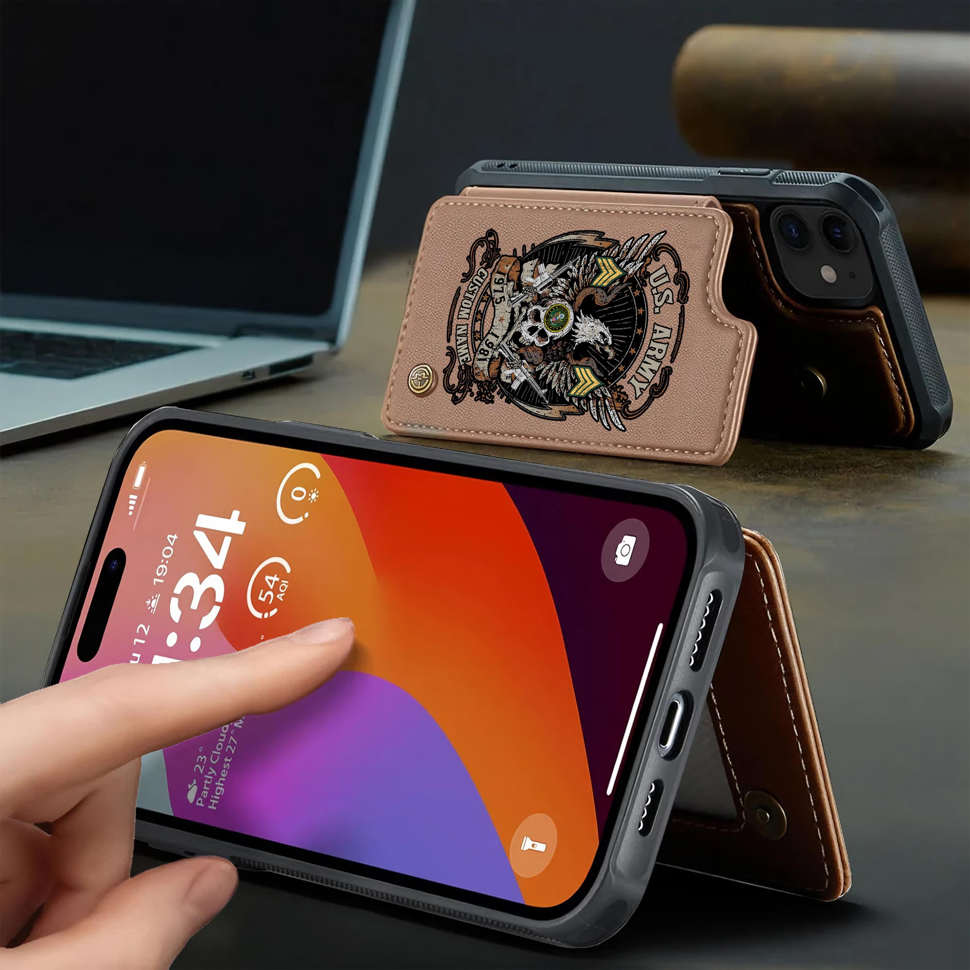 US Army, E 3 Army Private First Class - Leather Flip Phone Case - Image 3