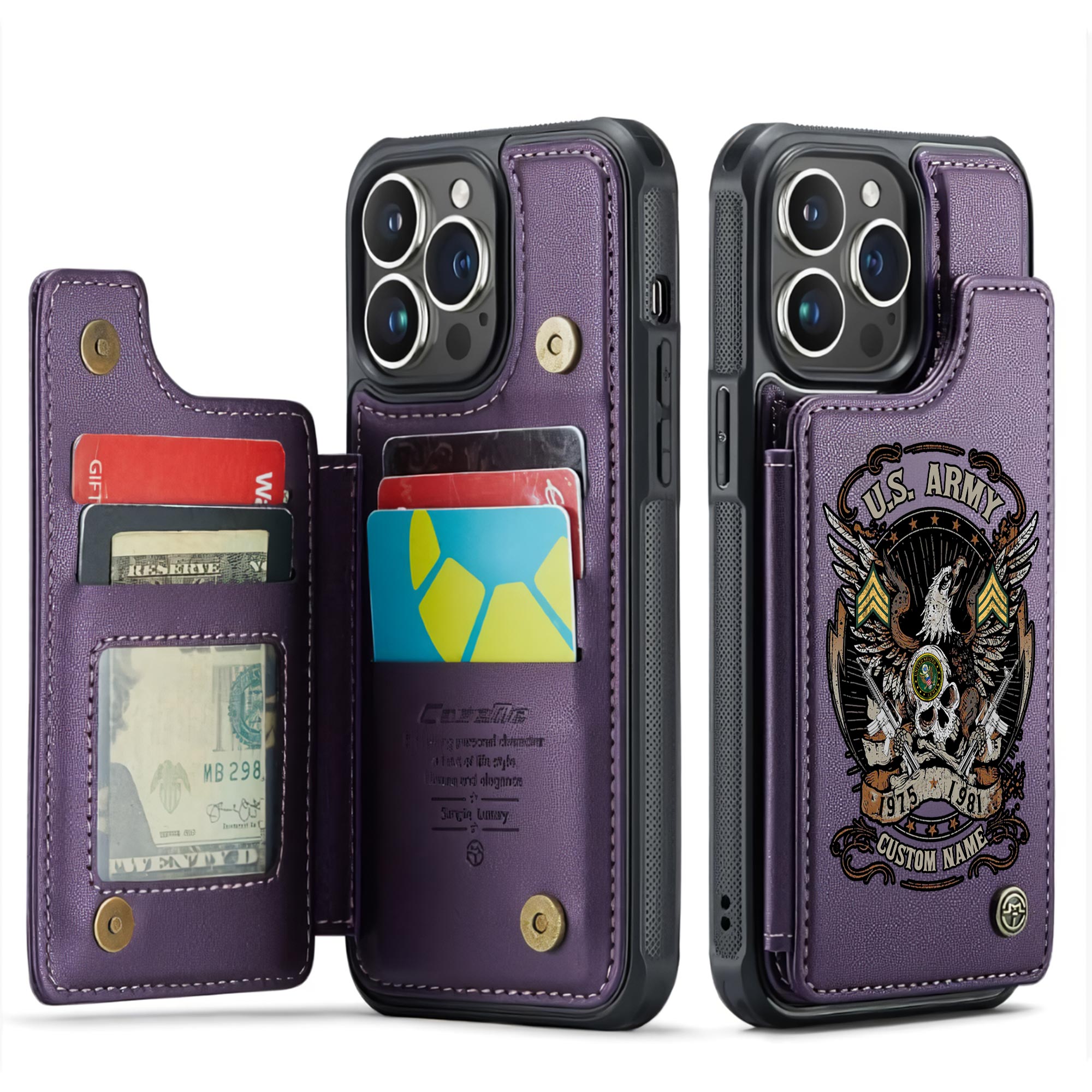 US Army, E 3 Army Private First Class - Leather Flip Phone Case - Image 6