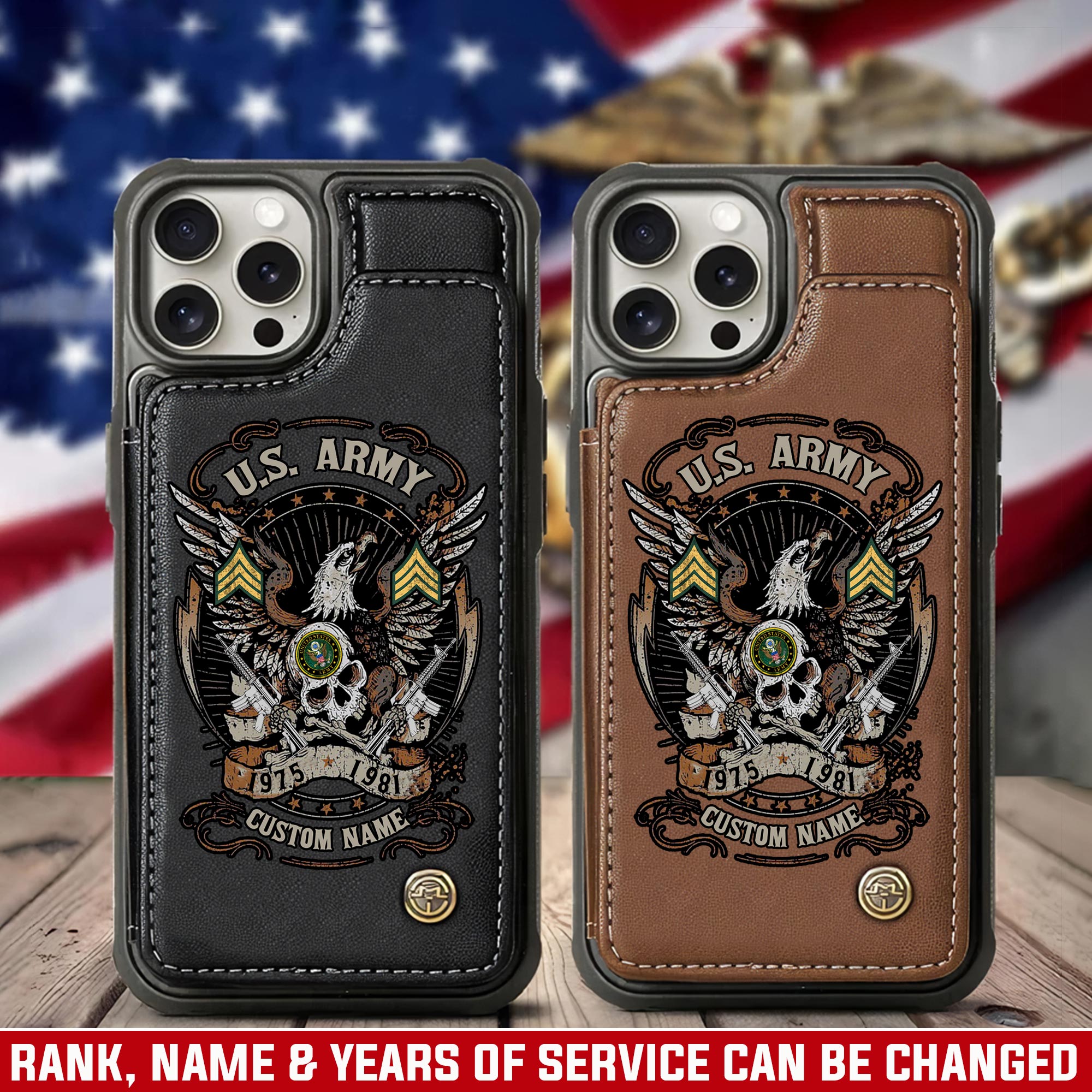US Army, E 3 Army Private First Class - Leather Flip Phone Case