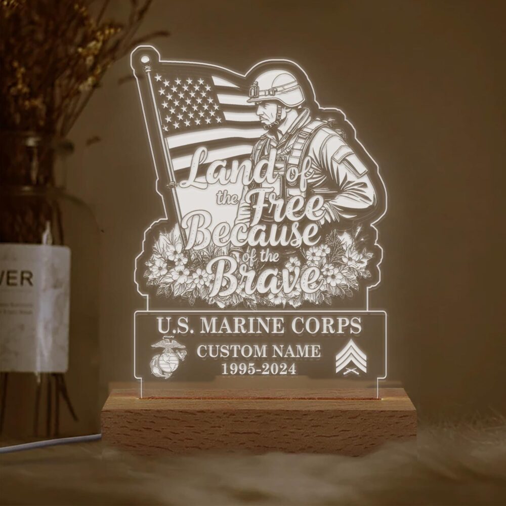 US Marine Corps, Proud Veteran - Personalized Led Lamp - Image 2
