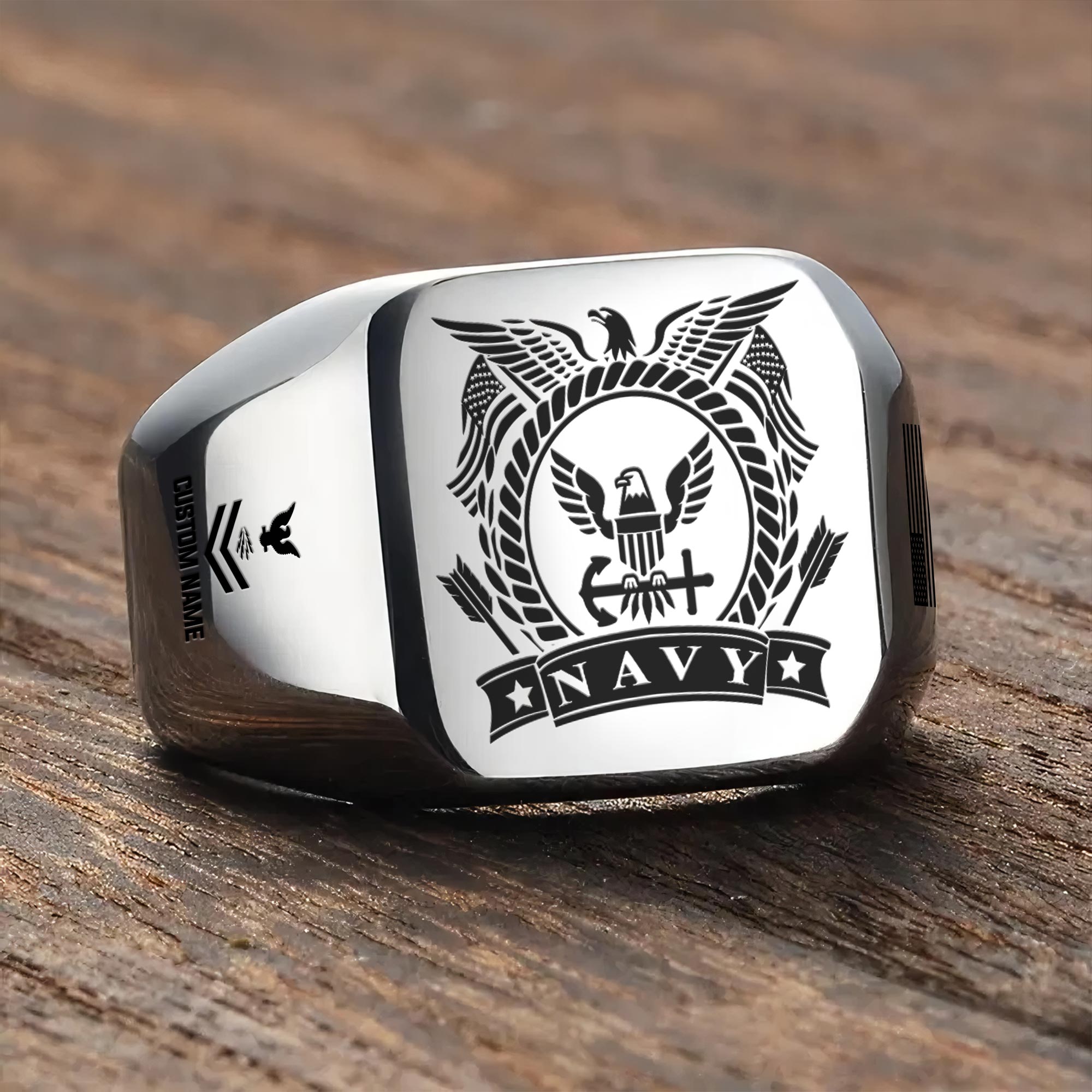US Navy, Honor - Courage - Commitment - Engraved Men's Ring - Image 3