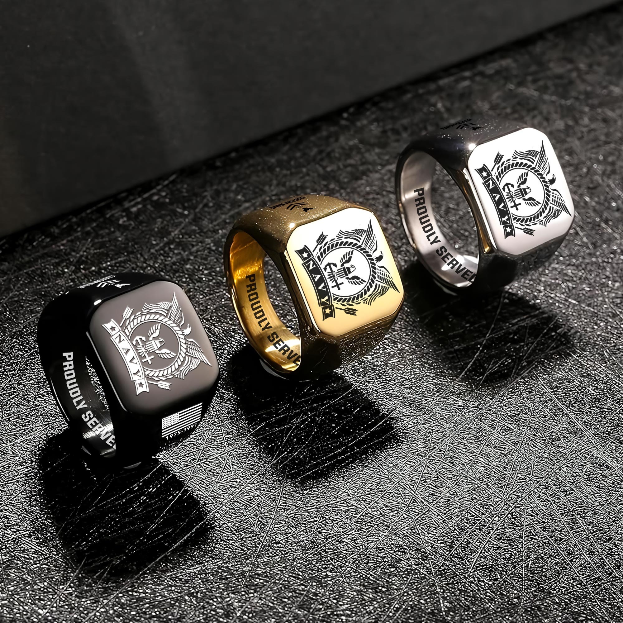 US Navy, Honor - Courage - Commitment - Engraved Men's Ring - Image 7