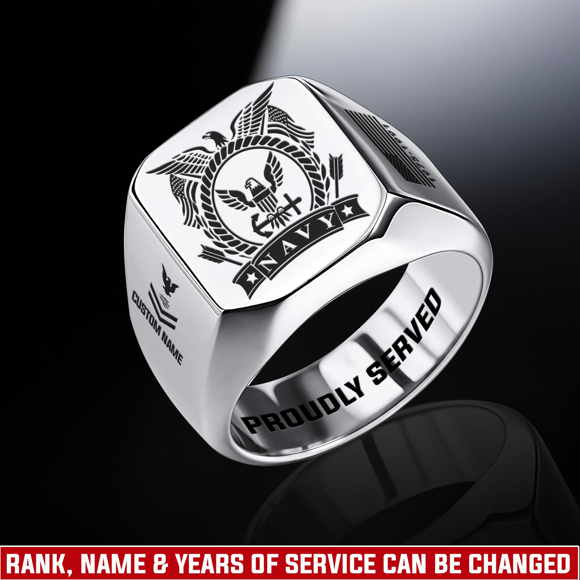 US Navy, Honor - Courage - Commitment - Engraved Men's Ring
