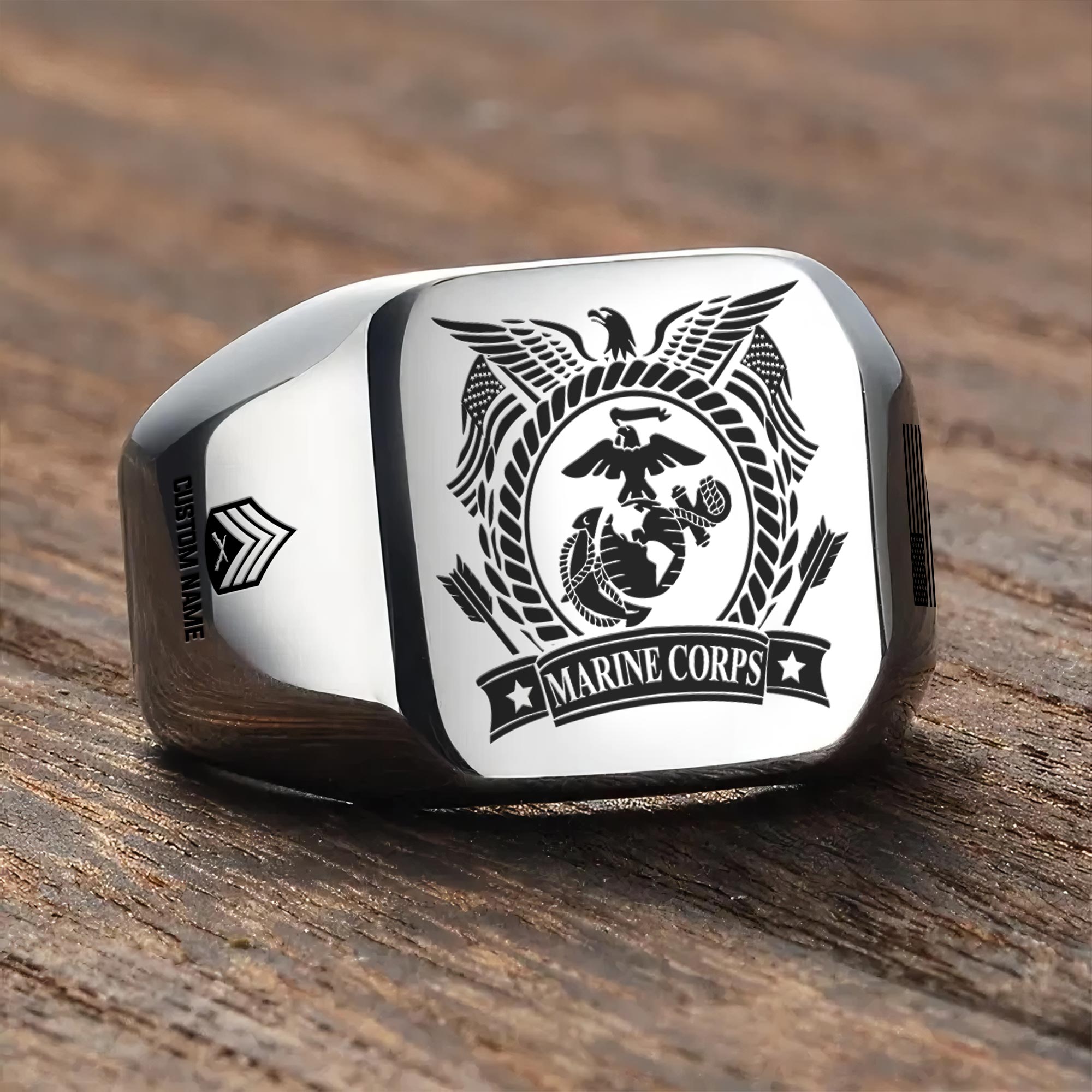 US Marine Corps, No One Gets Left Behind - Engraved Men's Ring - Image 3
