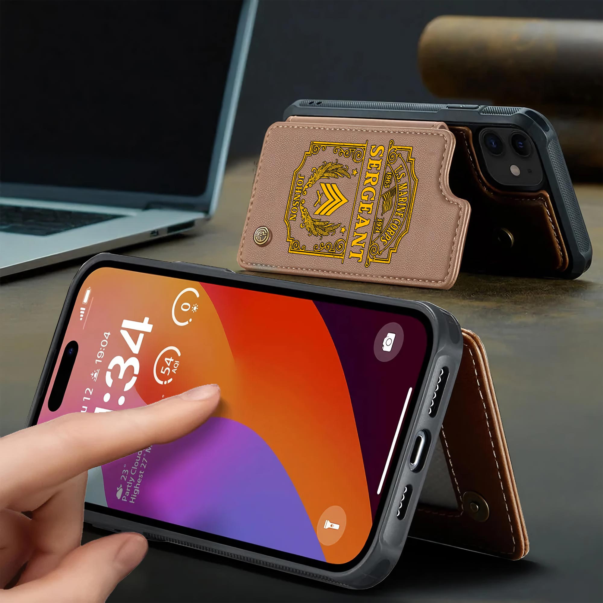 US Marine Corps, E 3 Marines Lance Corporal - Leather Flip Phone Case - Image 3