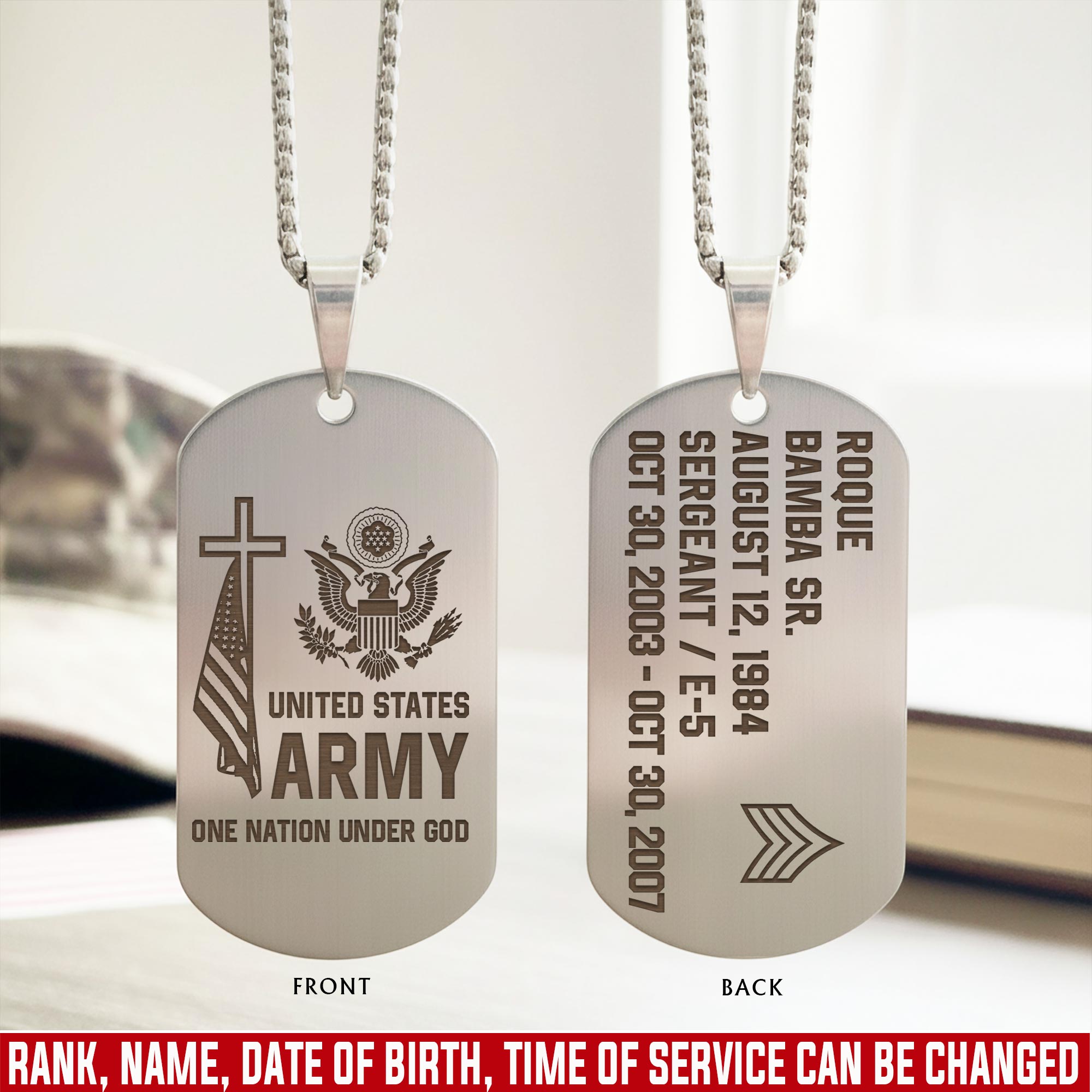 US Army, E 9 Army Sergeant Major - Engraved Military Dog Tag