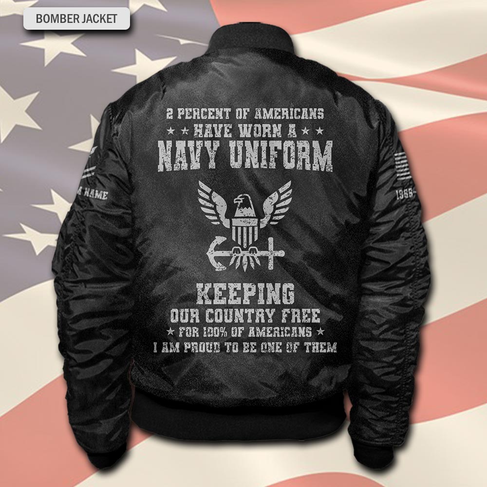 US Navy, American By Birth, Veteran By Choice - Bomber Jacket - Image 3