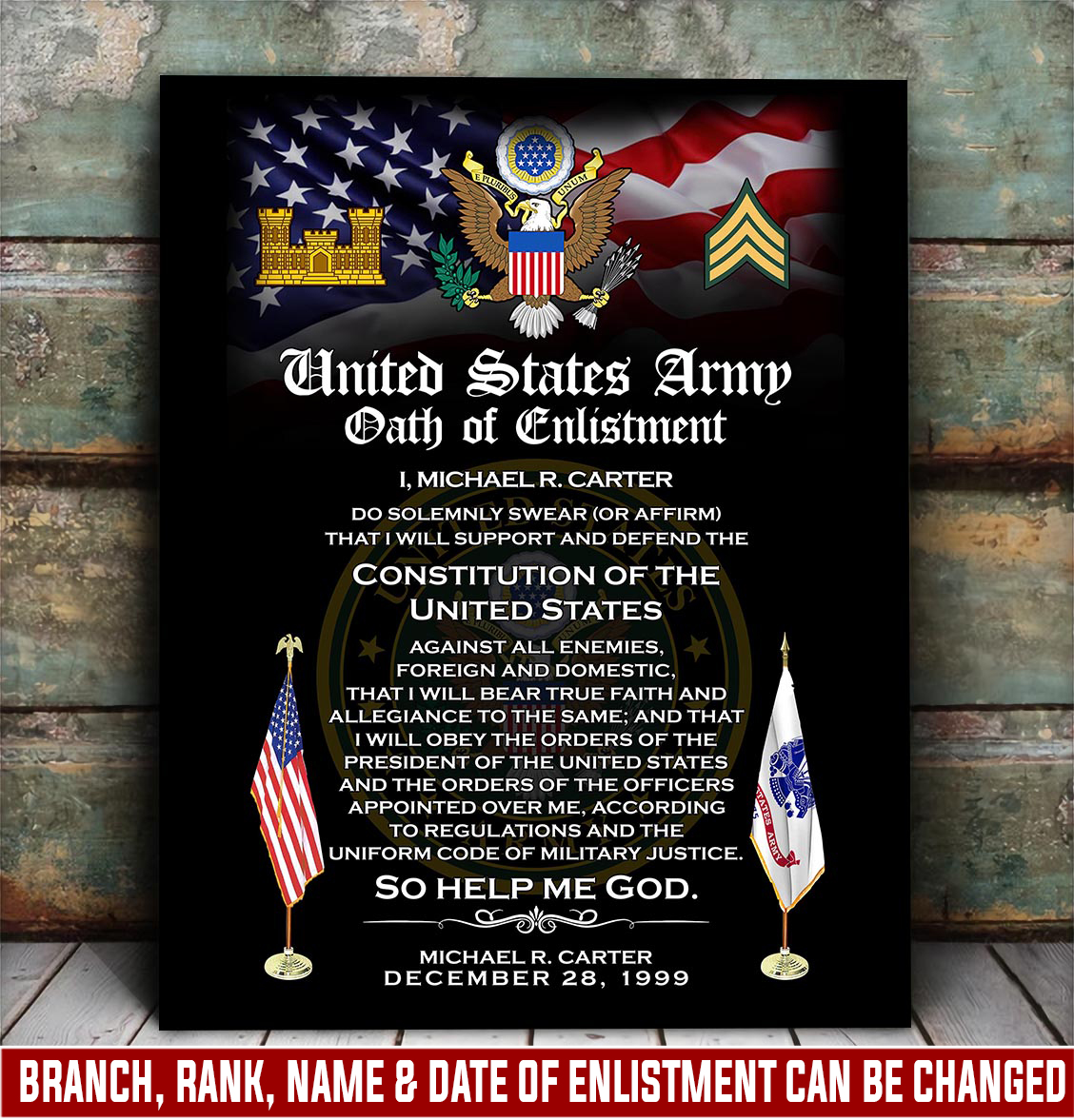 Army Branch, Once A Soldier, Always A Soldier - Canvas (With Frame) 10x8in