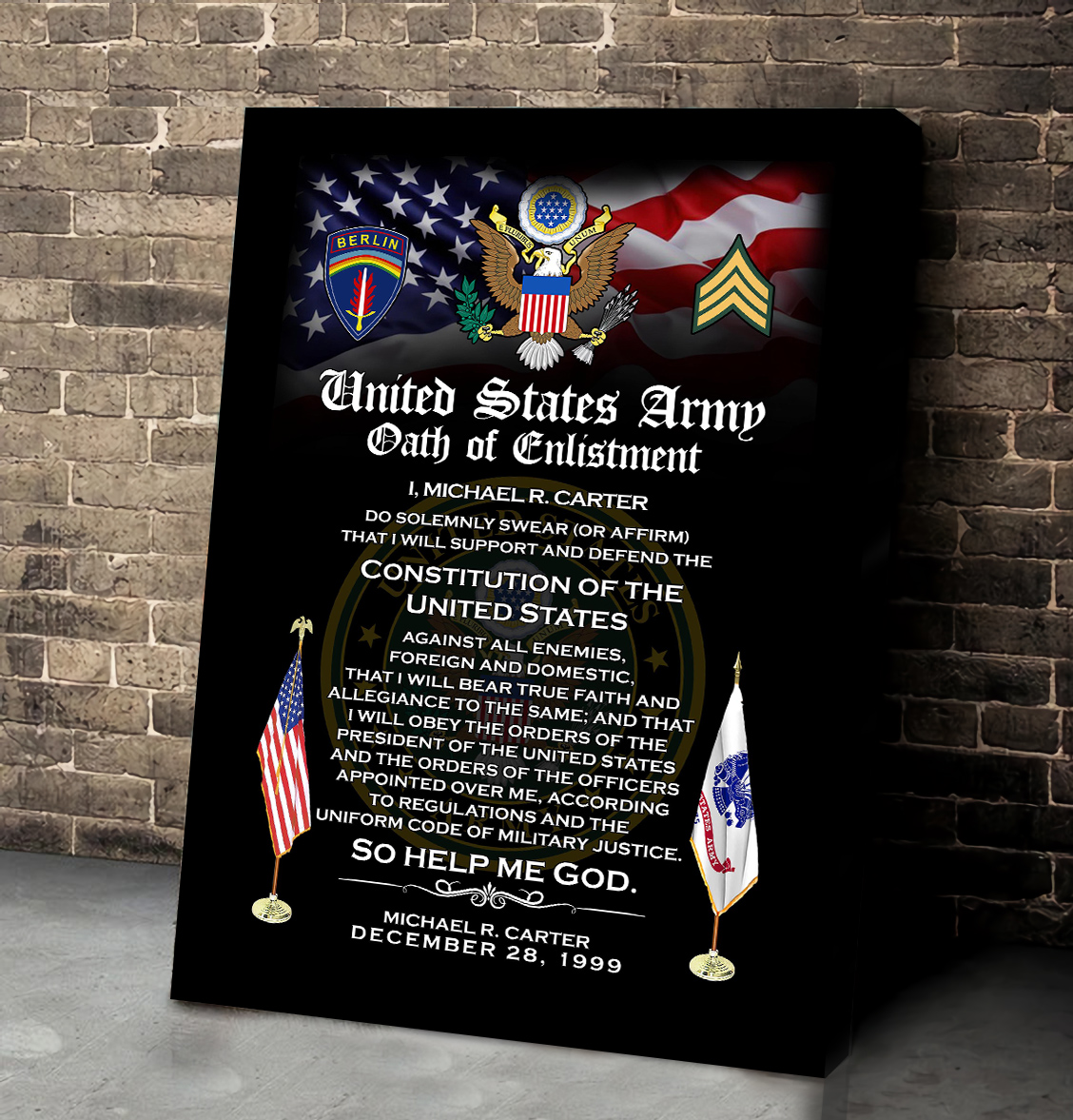 Army Division, E 4 Army Corporal - Canvas (With Frame) 20x16in - Image 2