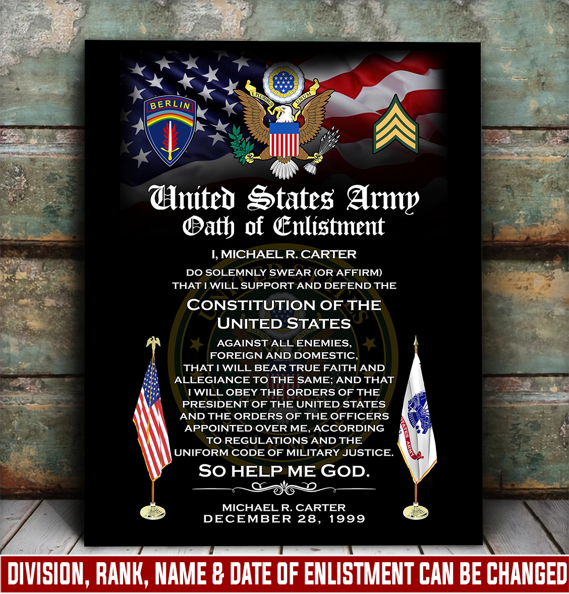 Army Division, E 4 Army Corporal - Canvas (With Frame) 20x16in