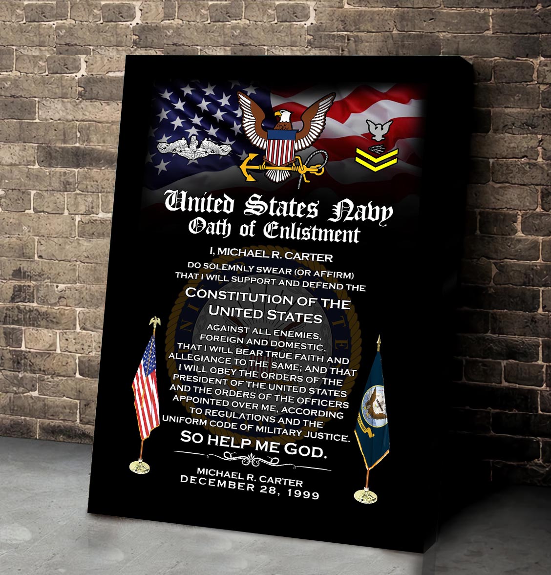 Navy Badge, Freedom Isn't Free - Canvas (With Frame) 20x16in - Image 2
