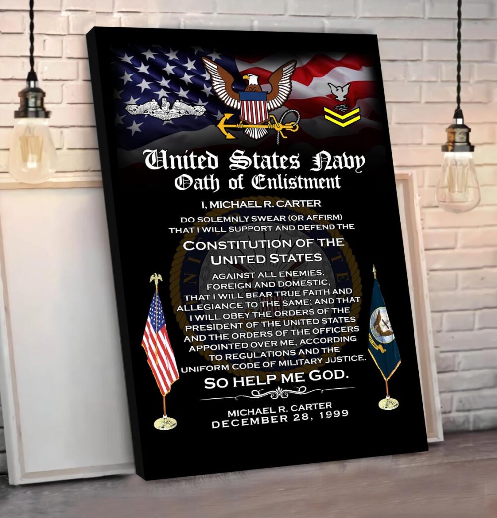 Navy Badge, Freedom Isn't Free - Canvas (With Frame) 20x16in - Image 3