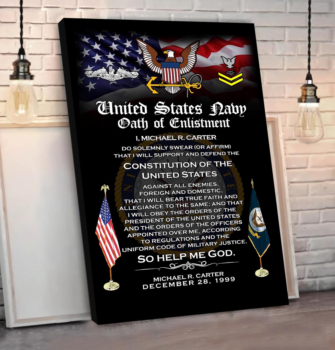 Navy Badge, Freedom Isn't Free - Canvas (With Frame) 20x16in - Image 3