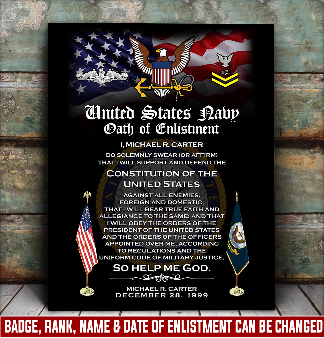 Navy Badge, Freedom Isn't Free - Canvas (With Frame) 20x16in