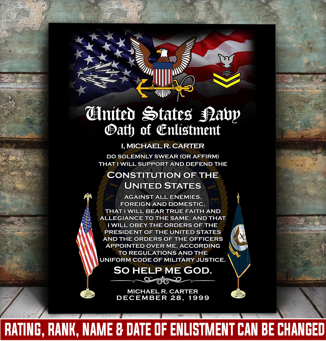 Navy Rating, Freedom Over Fear - Canvas (With Frame) 20x16in