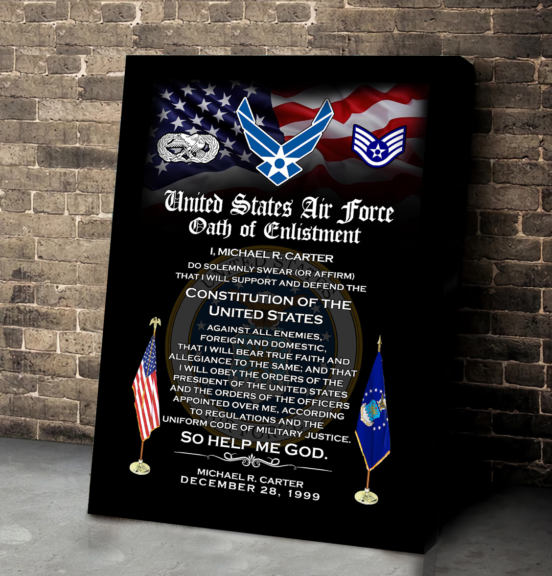 Air Force Badge, E 7 Air Force First Sergeant - Canvas (With Frame) 10x8in - Image 2