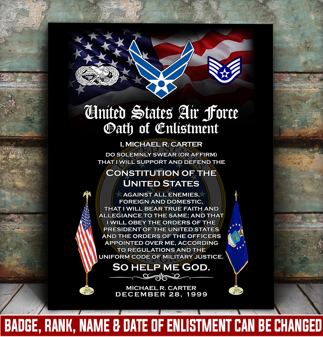 Air Force Badge, E 7 Air Force First Sergeant - Canvas (With Frame) 10x8in