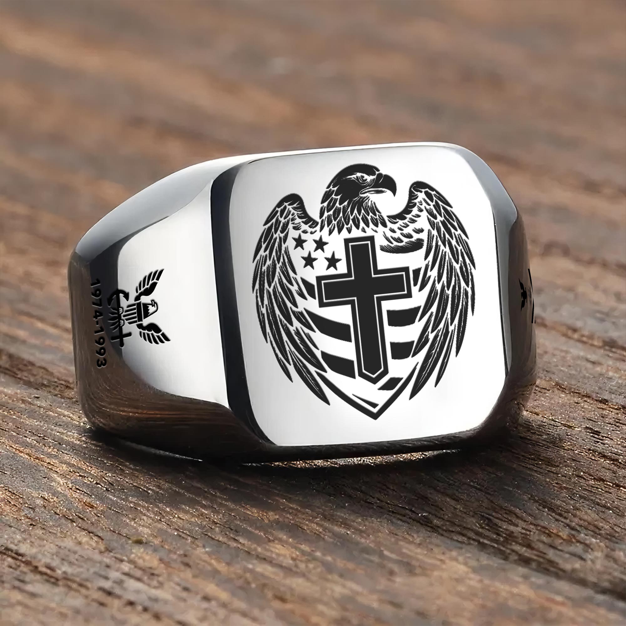 US Navy, Defender of Freedom - Engraved Men's Ring - Image 3