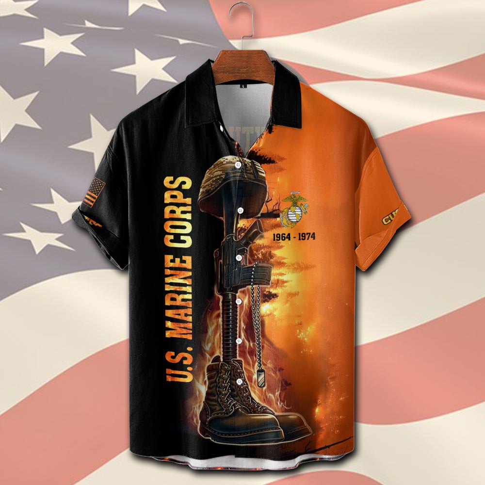 US Marine Corps, No One Fights Alone - Short Sleeve Button Shirt - Image 2