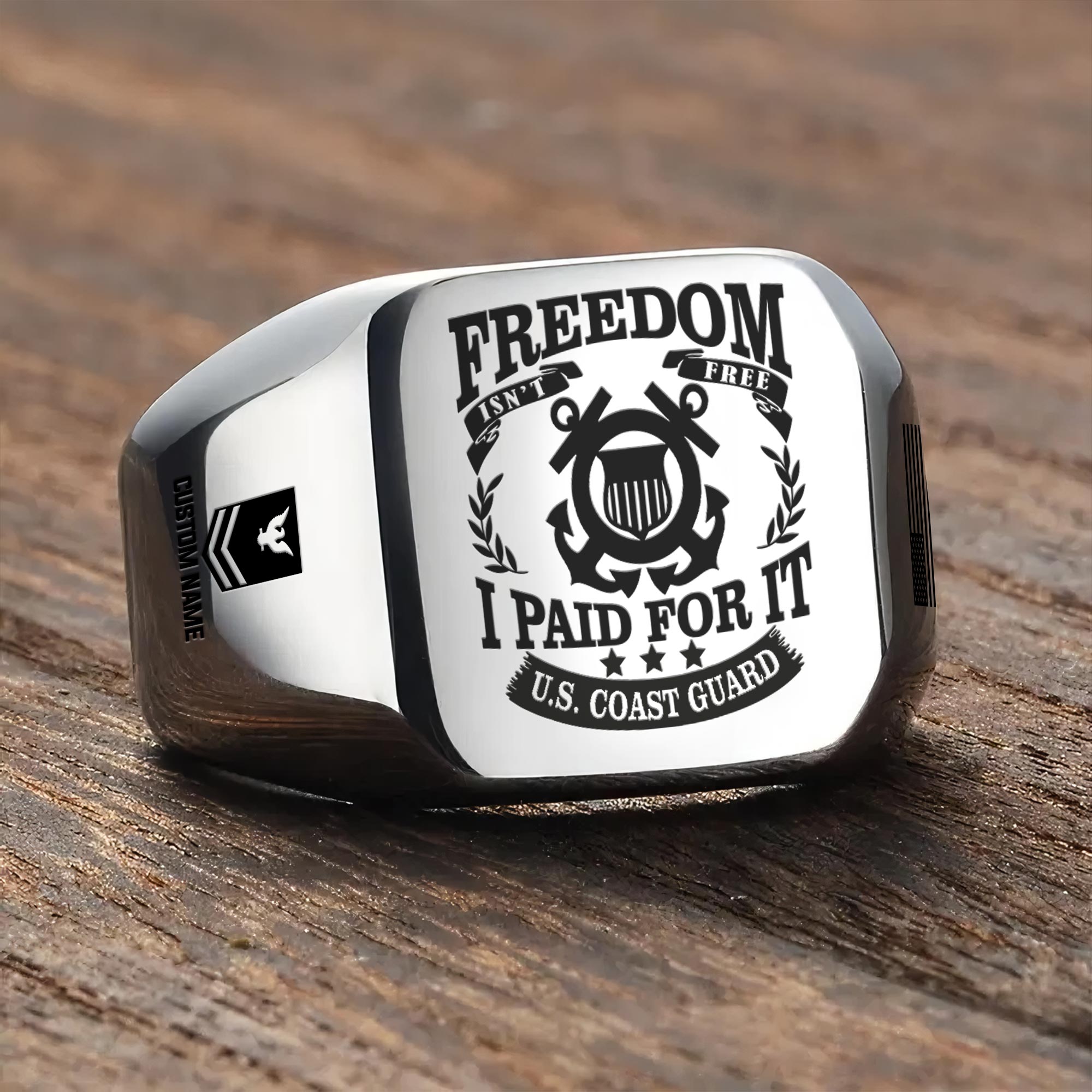 US Coast Guard, E 8 Gold - Engraved Men's Ring - Image 3