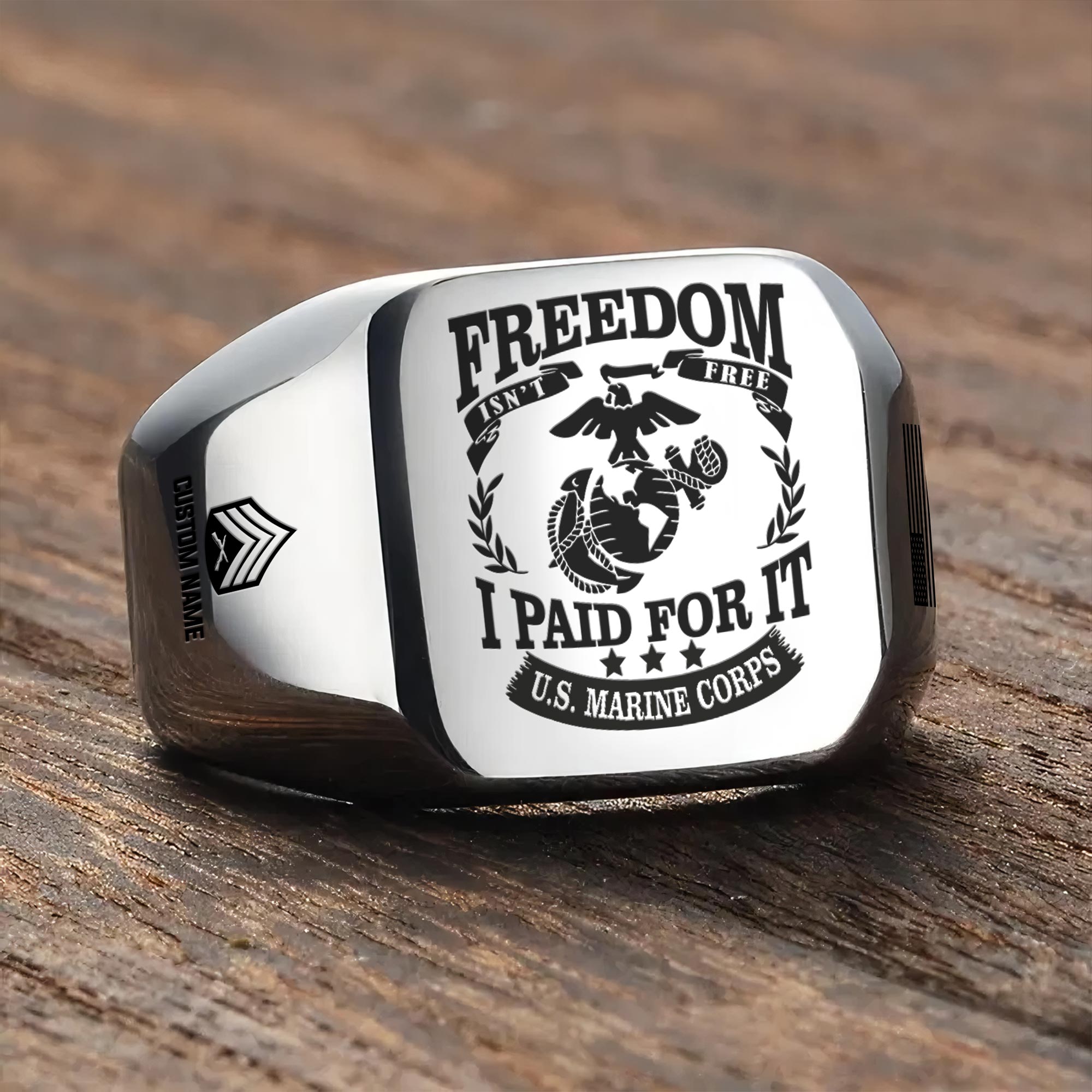 US Marine Corps, E 7 Marines Gunnery Sergeant - Engraved Men's Ring - Image 3