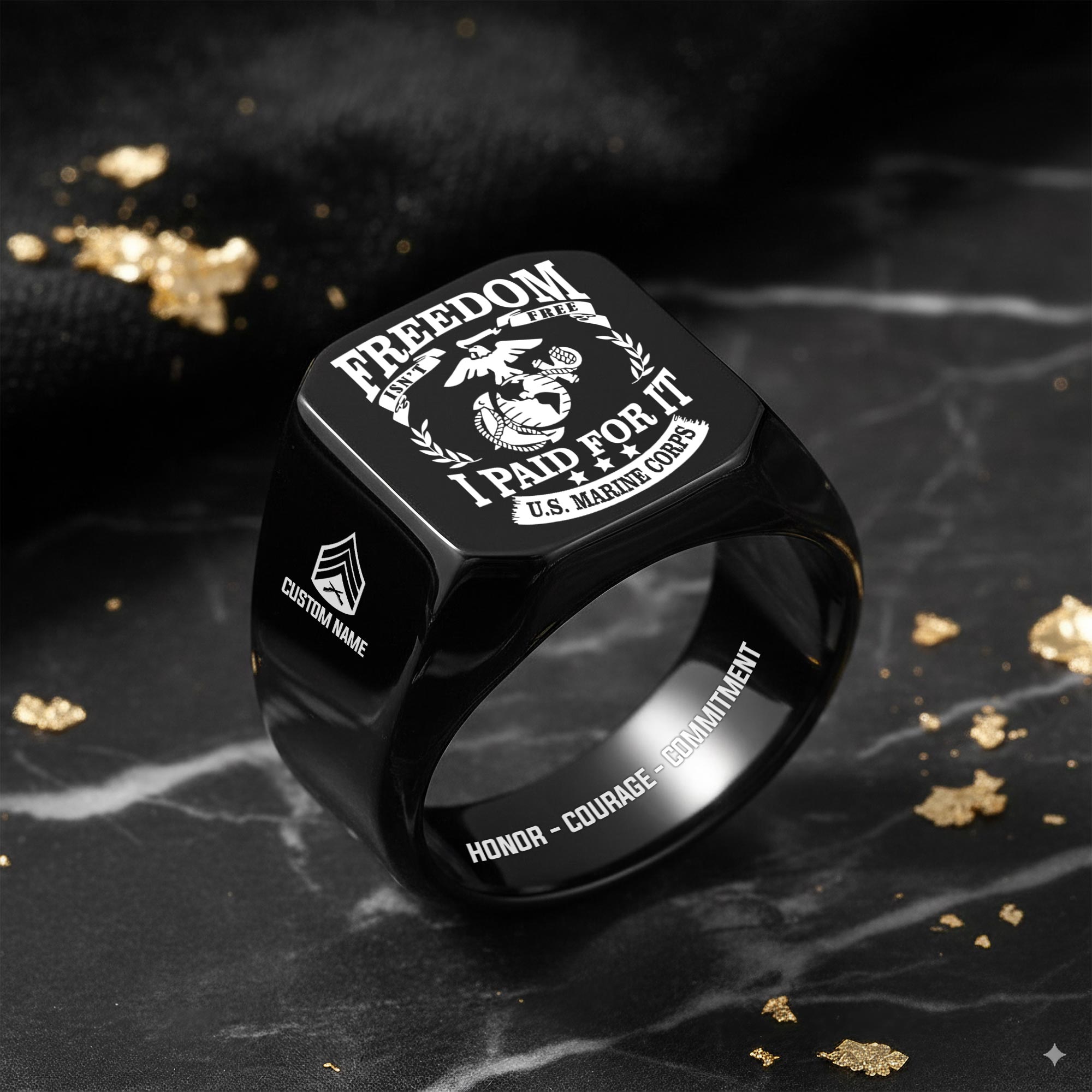 US Marine Corps, E 7 Marines Gunnery Sergeant - Engraved Men's Ring - Image 8