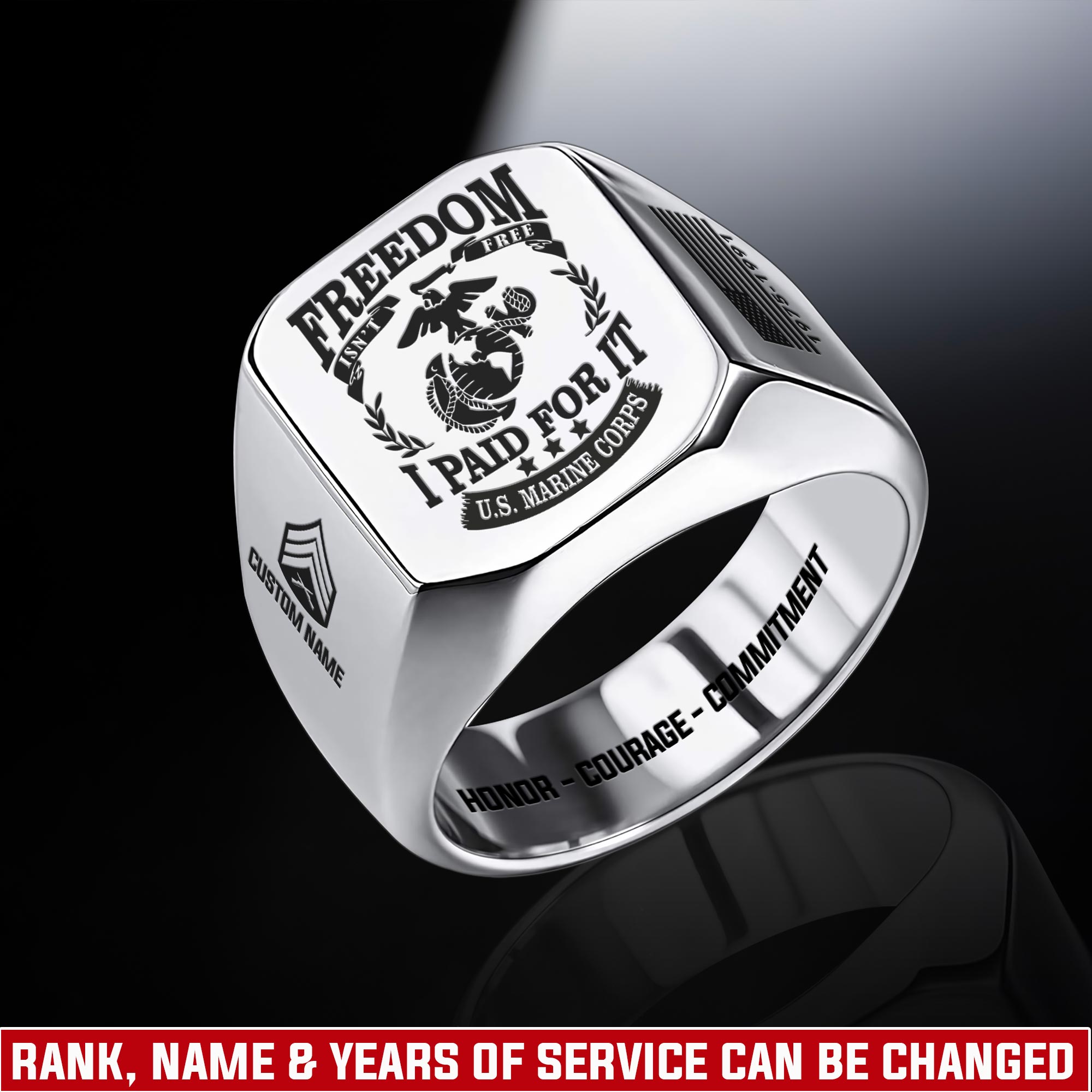 US Marine Corps, E 7 Marines Gunnery Sergeant - Engraved Men's Ring
